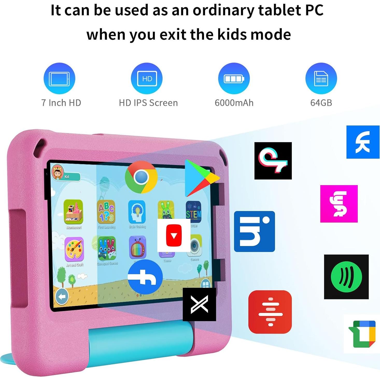 Tablet PRITOM TAB7 PRO Rosa 7" 64GB 3GB RAM Android 14 Niños