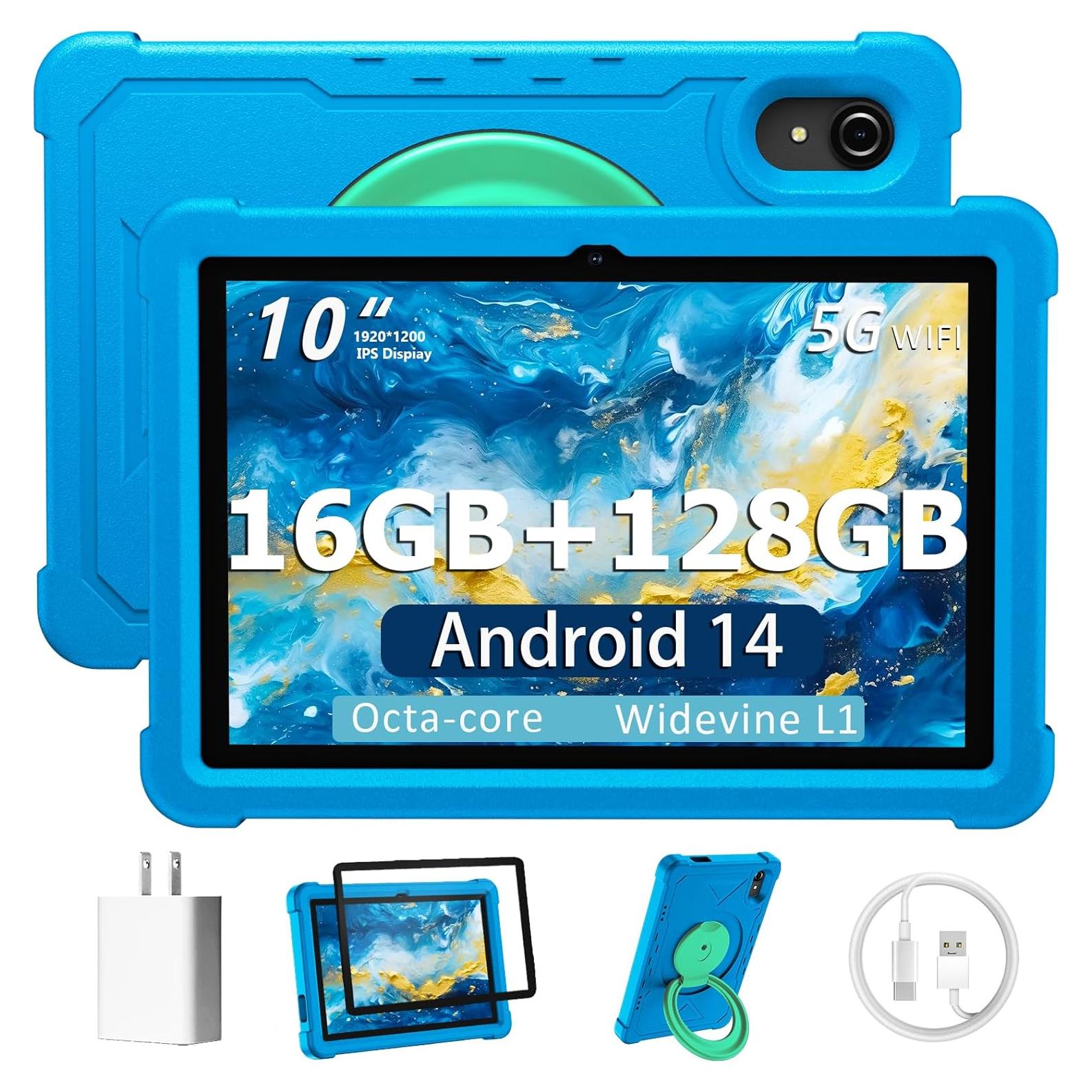 Tableta HUIHUANG 10 Pulgadas Android 14, 16GB RAM, 128GB, Funda