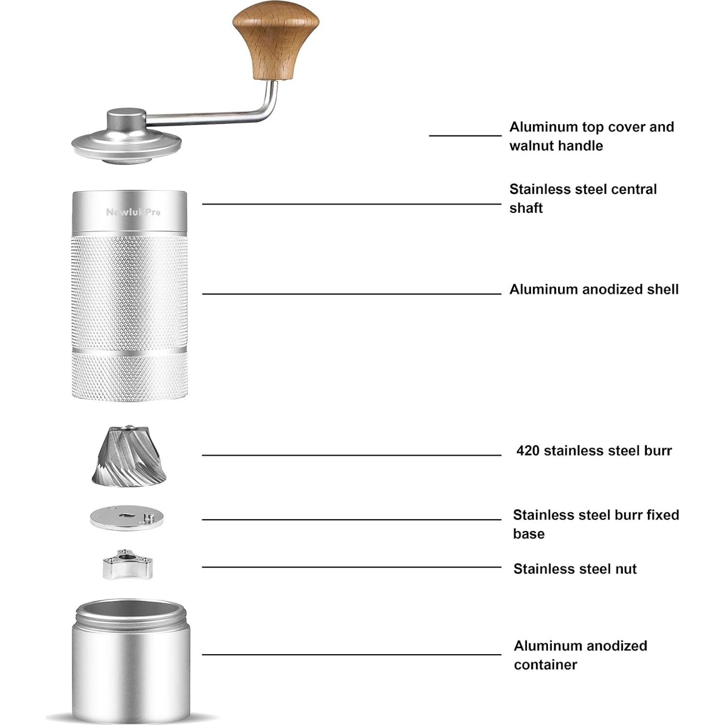 Molinillo de Café Manual NewlukPro M6 Aluminio 0.57kg
