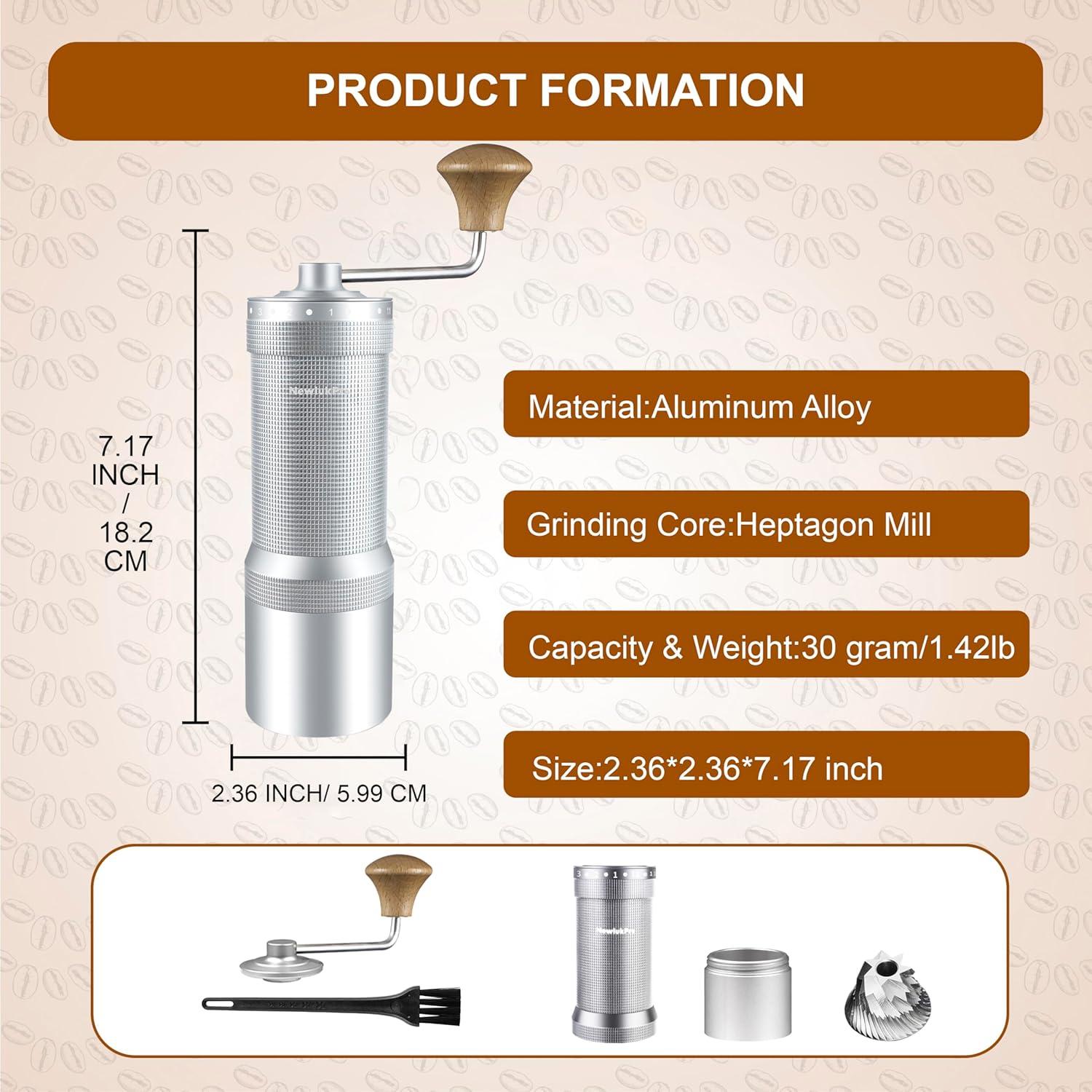 Molinillo de Café Manual NewlukPro M7 35g Aluminio Plateado