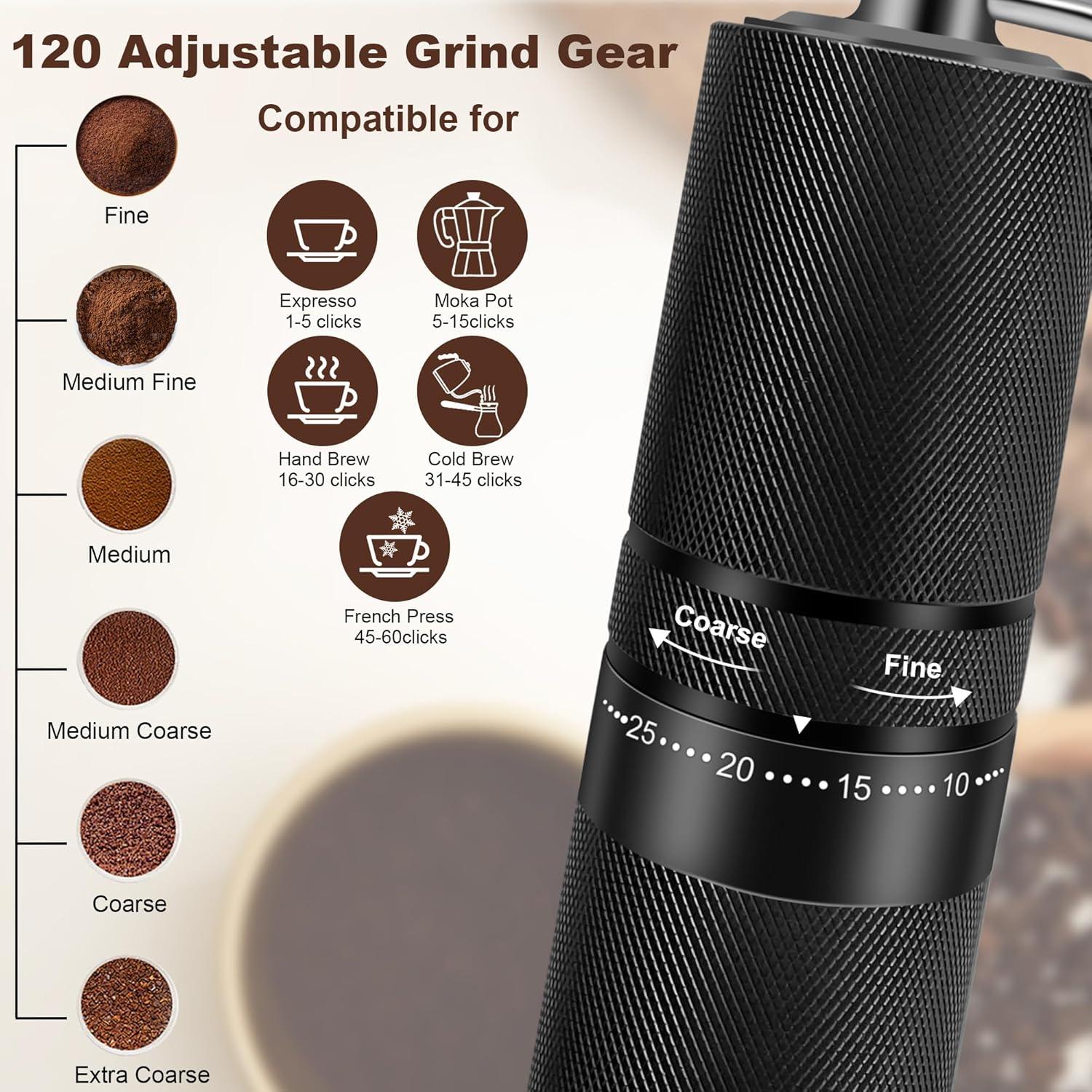 Molino de café manual Tengfy con 120 ajustes, 28g