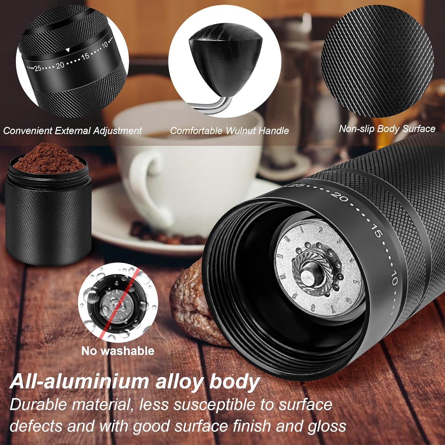 Molino de café manual Tengfy con 120 ajustes, 28g