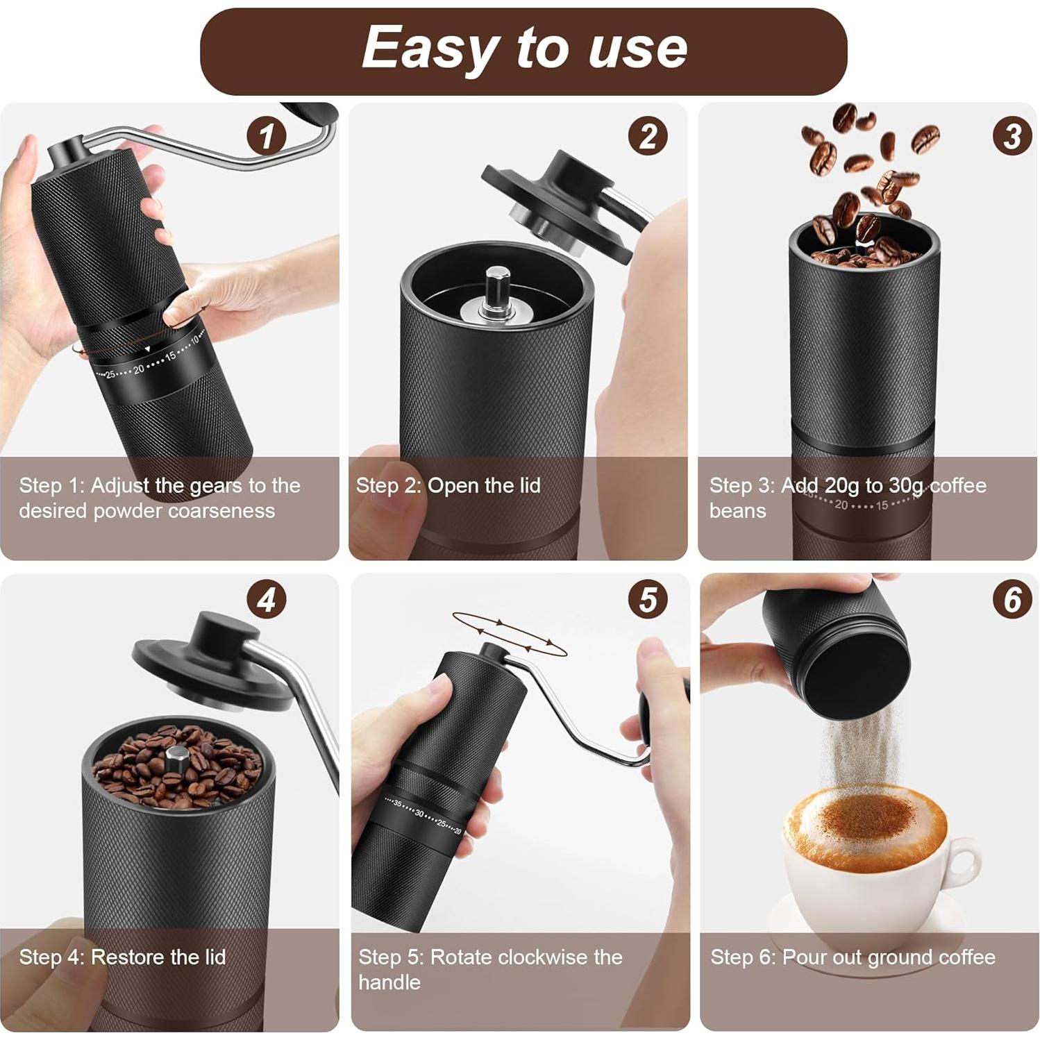 Molino de café manual Tengfy con 120 ajustes, 28g