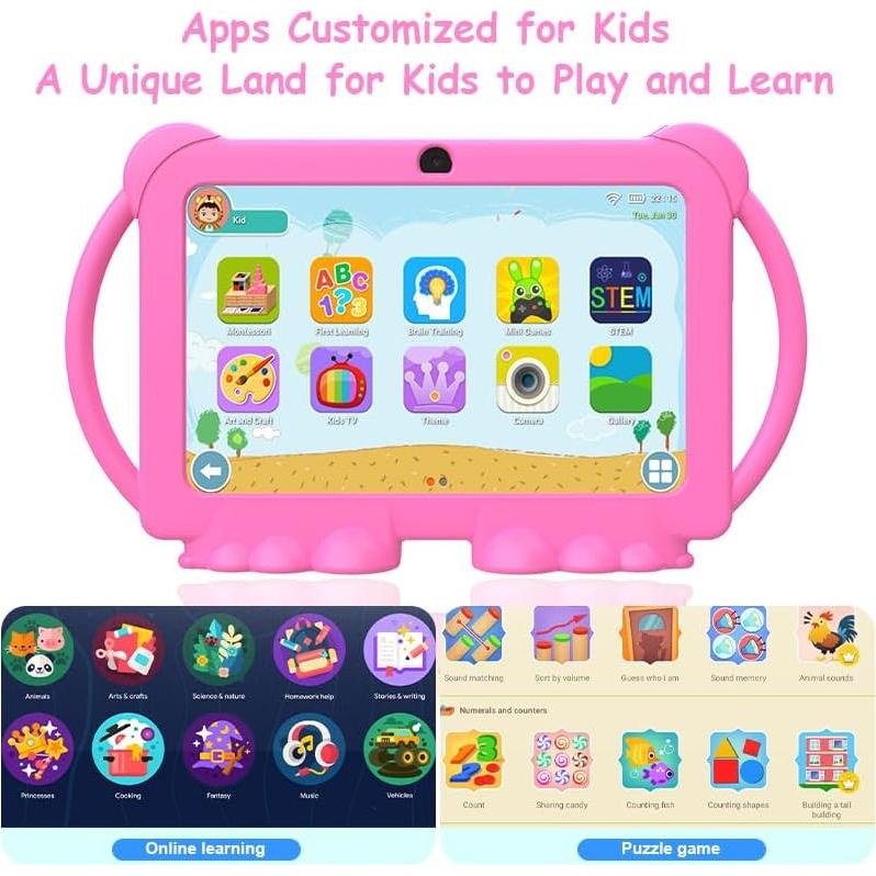 Tableta para Niños WUIUHOU 7" Android 12 32GB Rosa