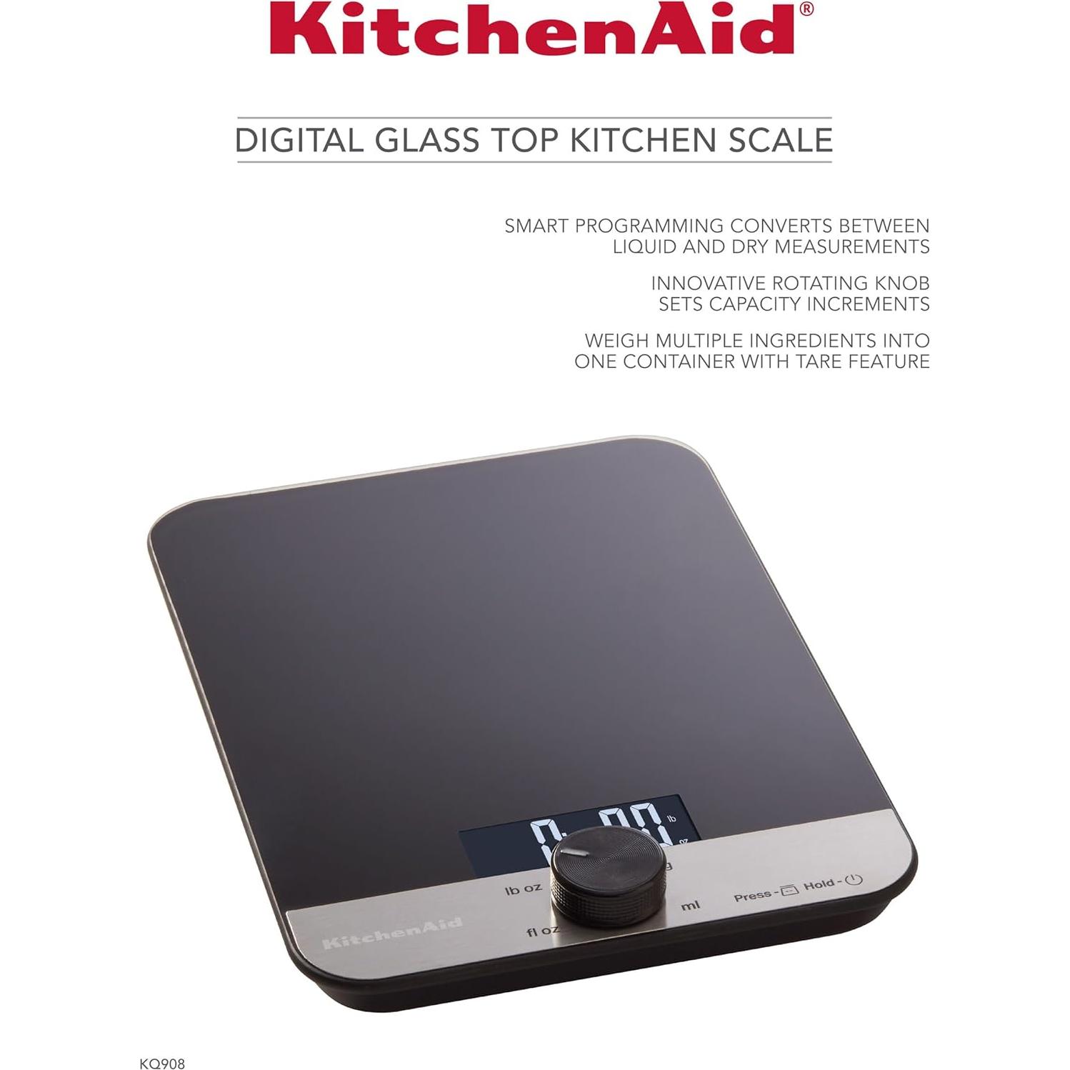 Escala Digital de Cocina KitchenAid KQ908 4.99 kg Vidrio Negro