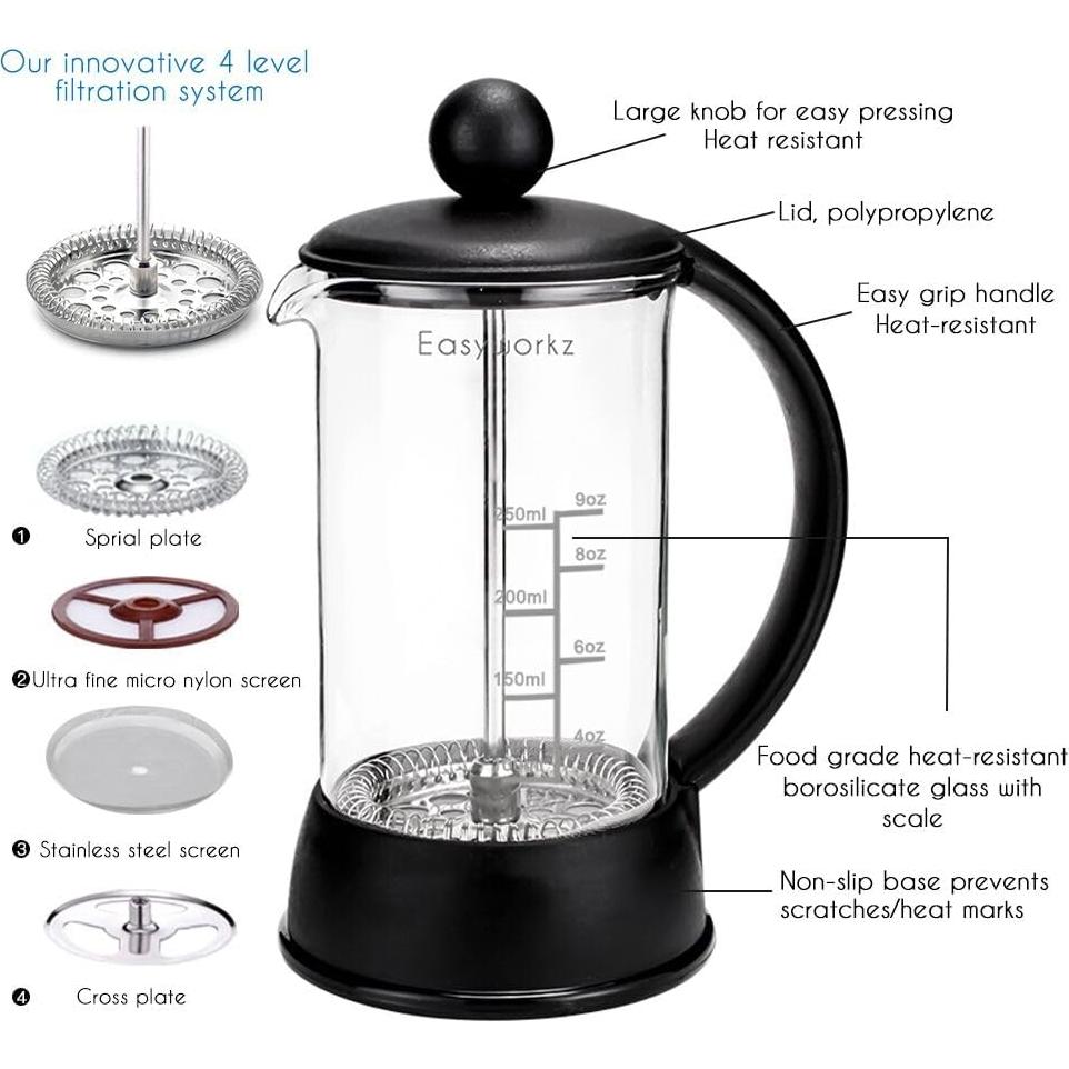 Cafetera Prensa Francesa Easyworkz 350ml Vidrio Borosilicato