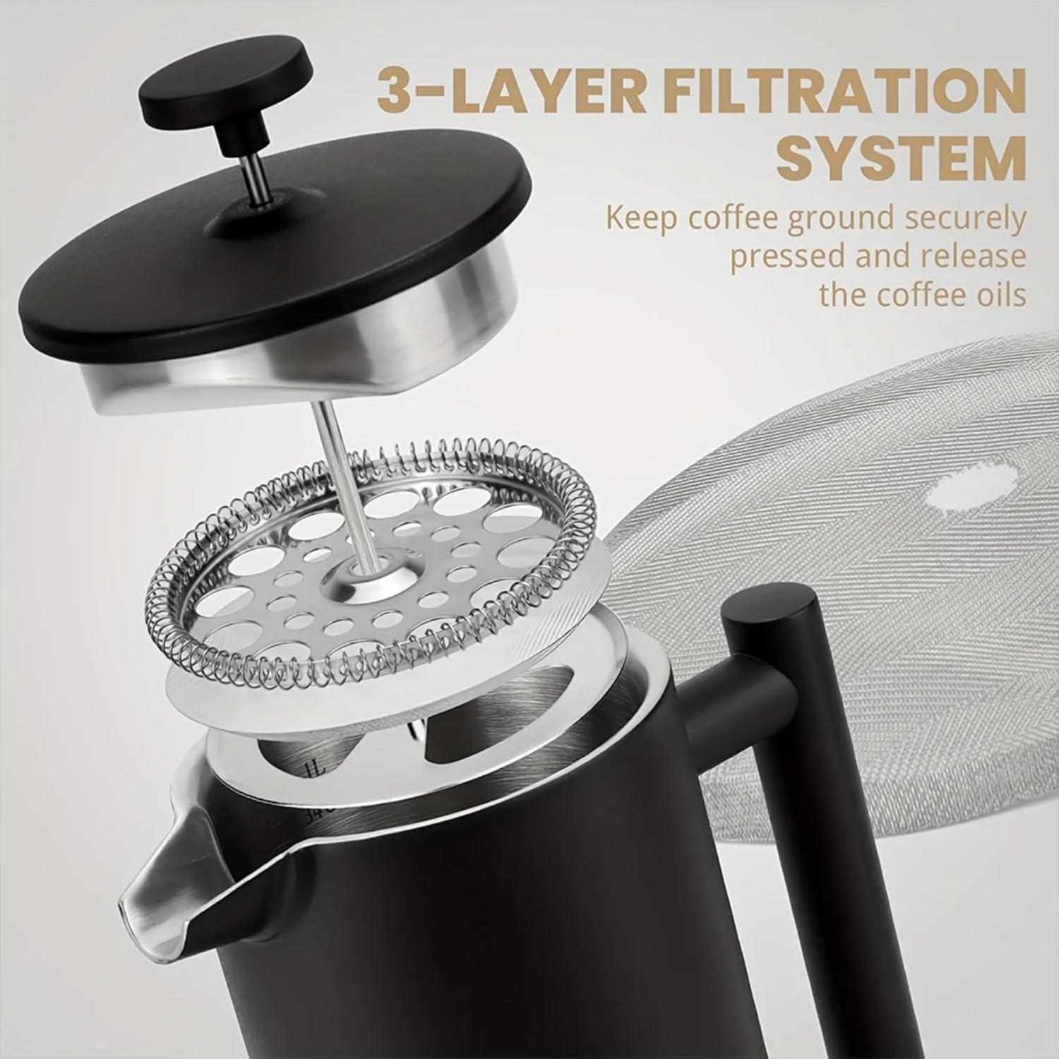 Cafetera Prensa Francesa Coffito 34oz Acero Inoxidable Negro