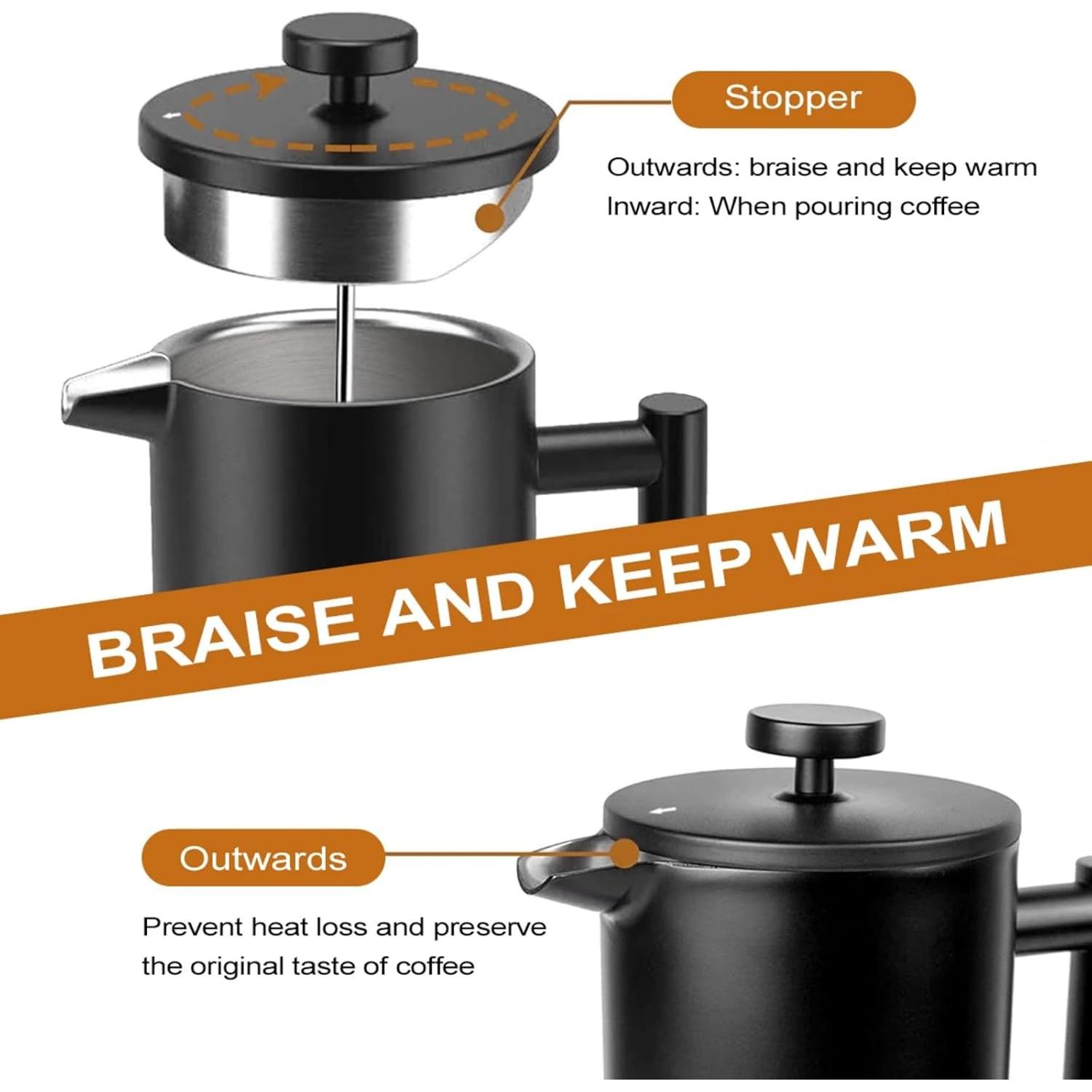 Cafetera Prensa Francesa Coffito 34oz Acero Inoxidable Negro