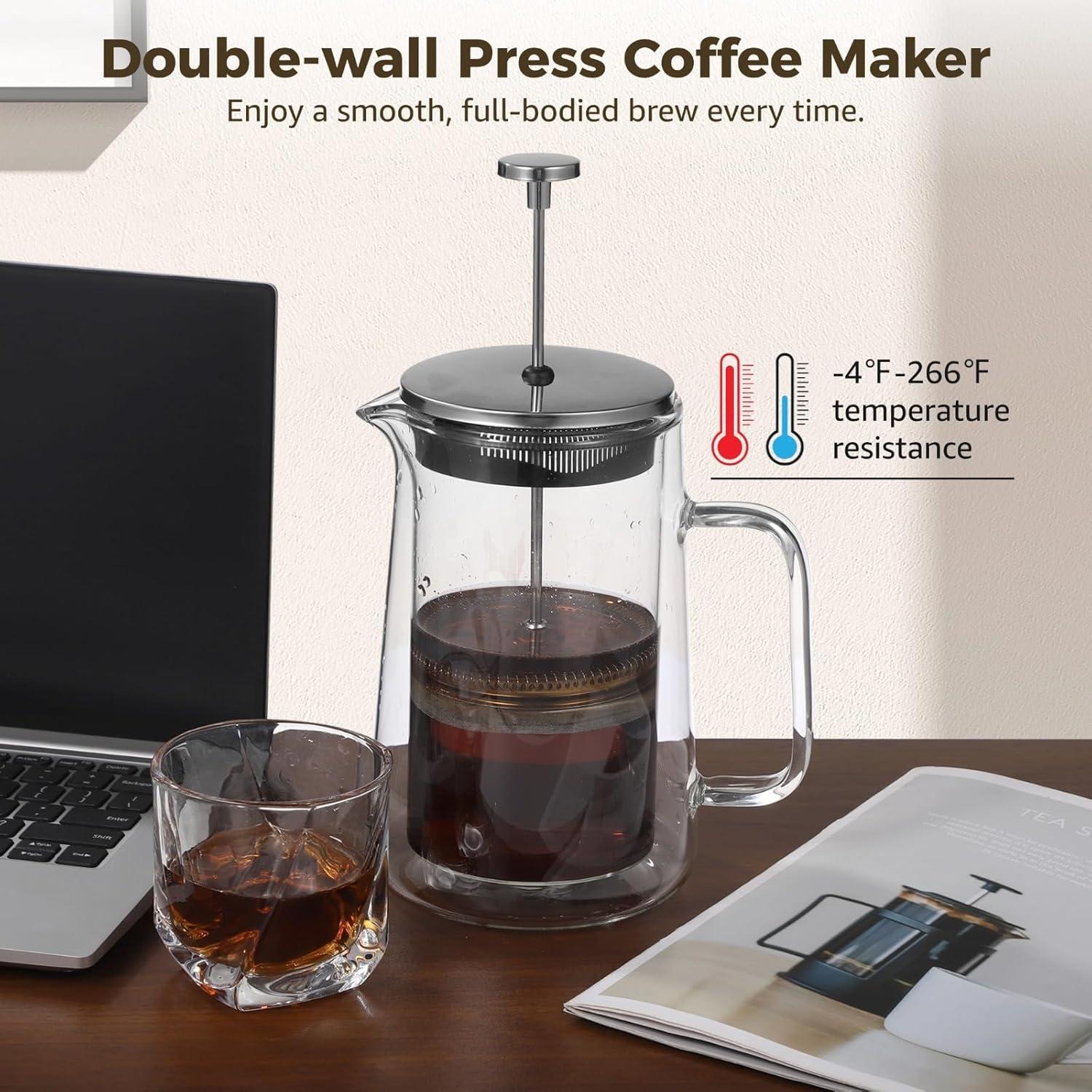 Prensa Cafetera Francesa Anjetan 1000 ml Vidrio Aislado