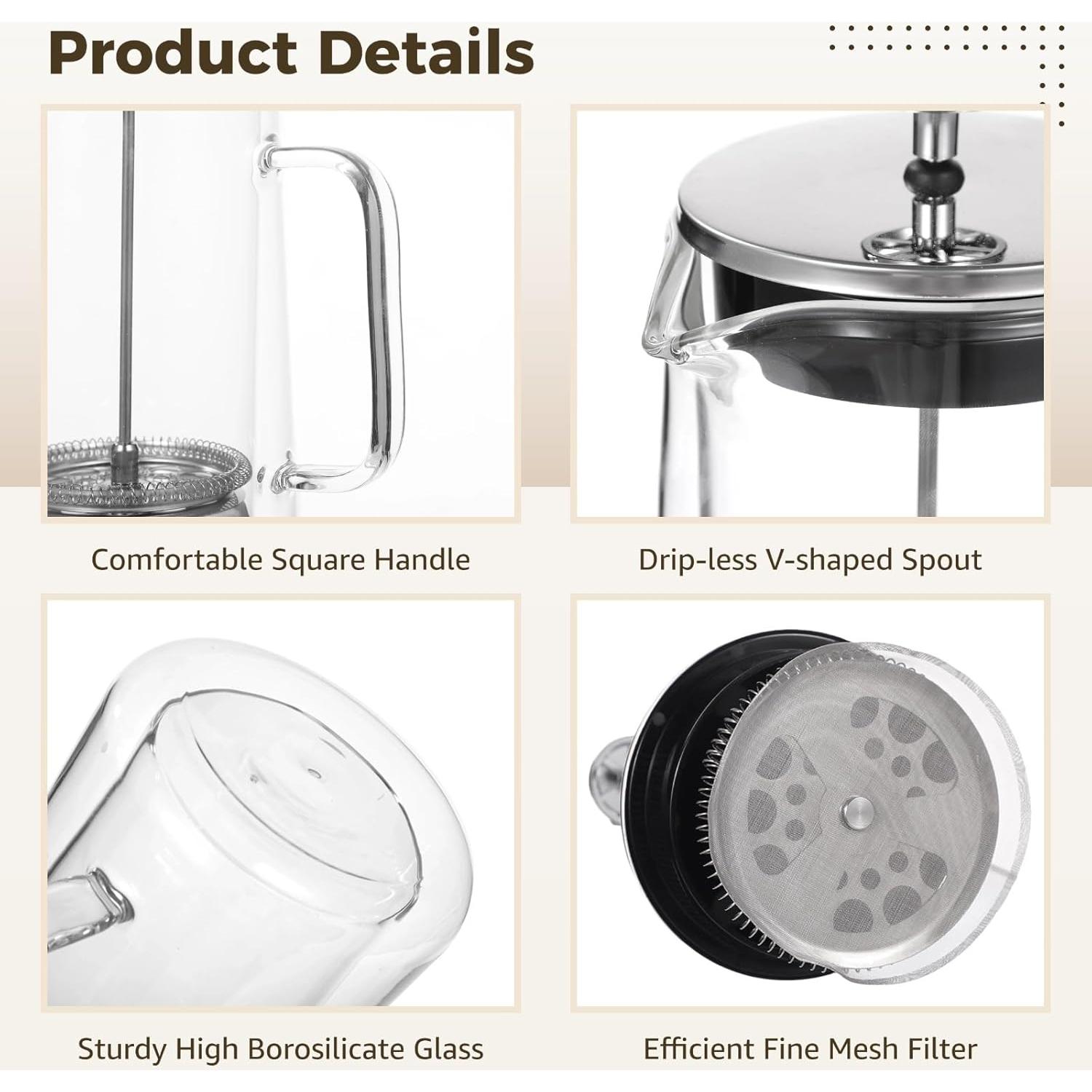 Prensa Cafetera Francesa Anjetan 1000 ml Vidrio Aislado