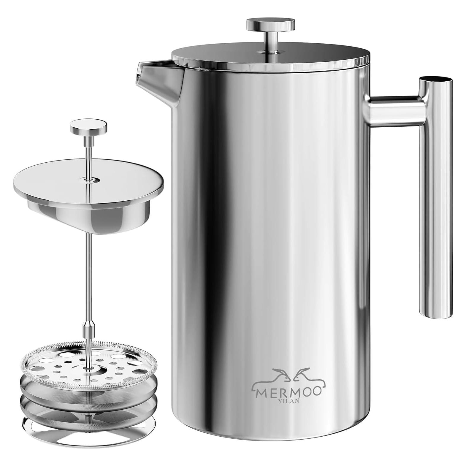 Cafetera Prensa Francesa MERMOO YILAN 1L Acero Inoxidable Plata