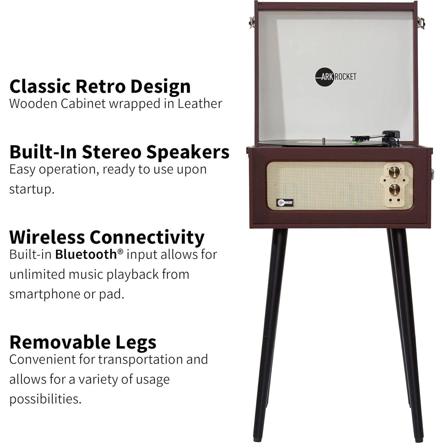 Tocadiscos Bluetooth Arkrocket Discovery II 3 Velocidades Retro