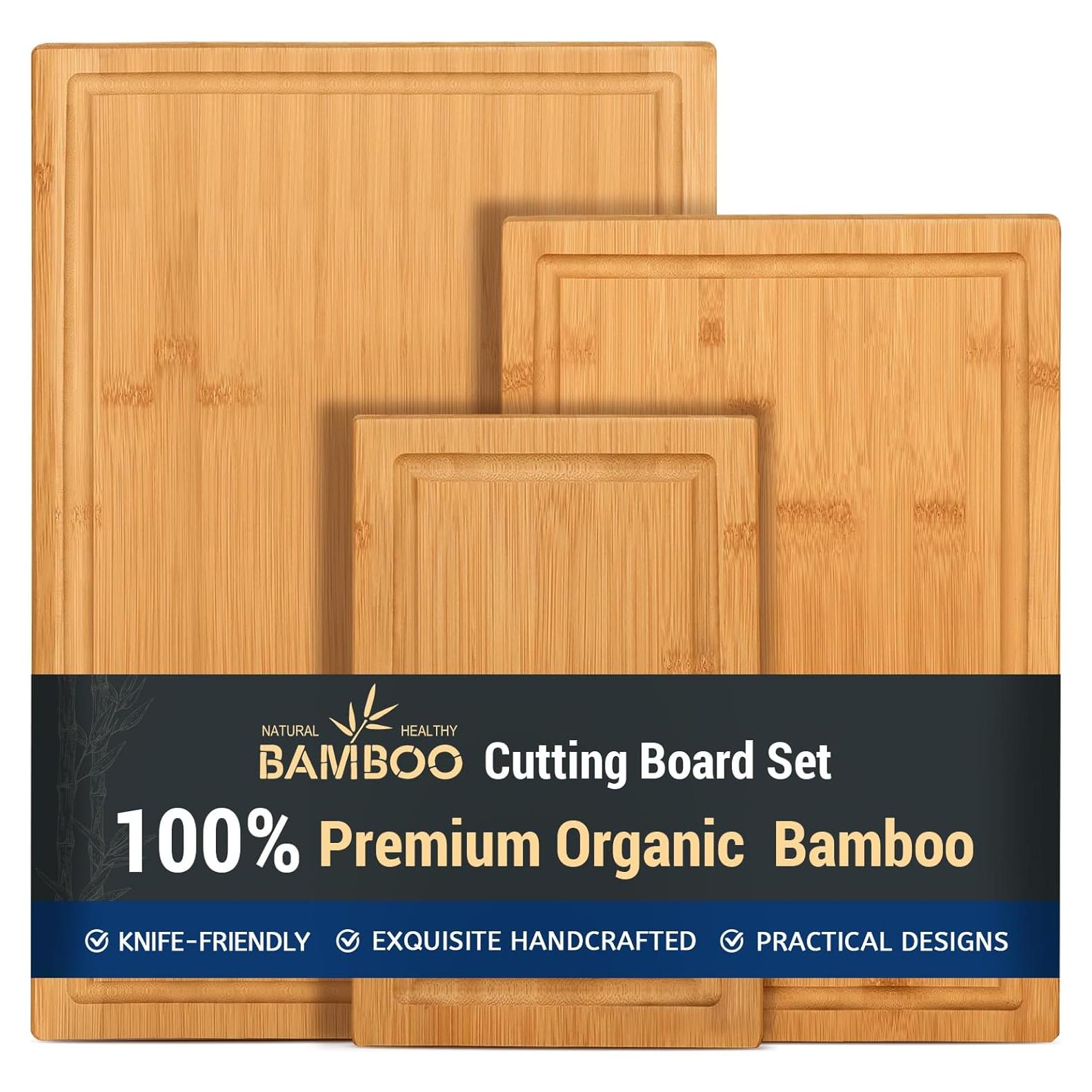 Juego de 3 Tablas de Cortar de Bambú Hiware con Canal para Jugo