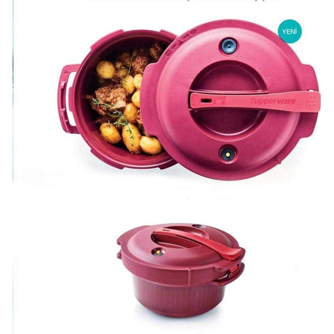 Olla a presión microondas Tupperware 1.89L roja burdeos