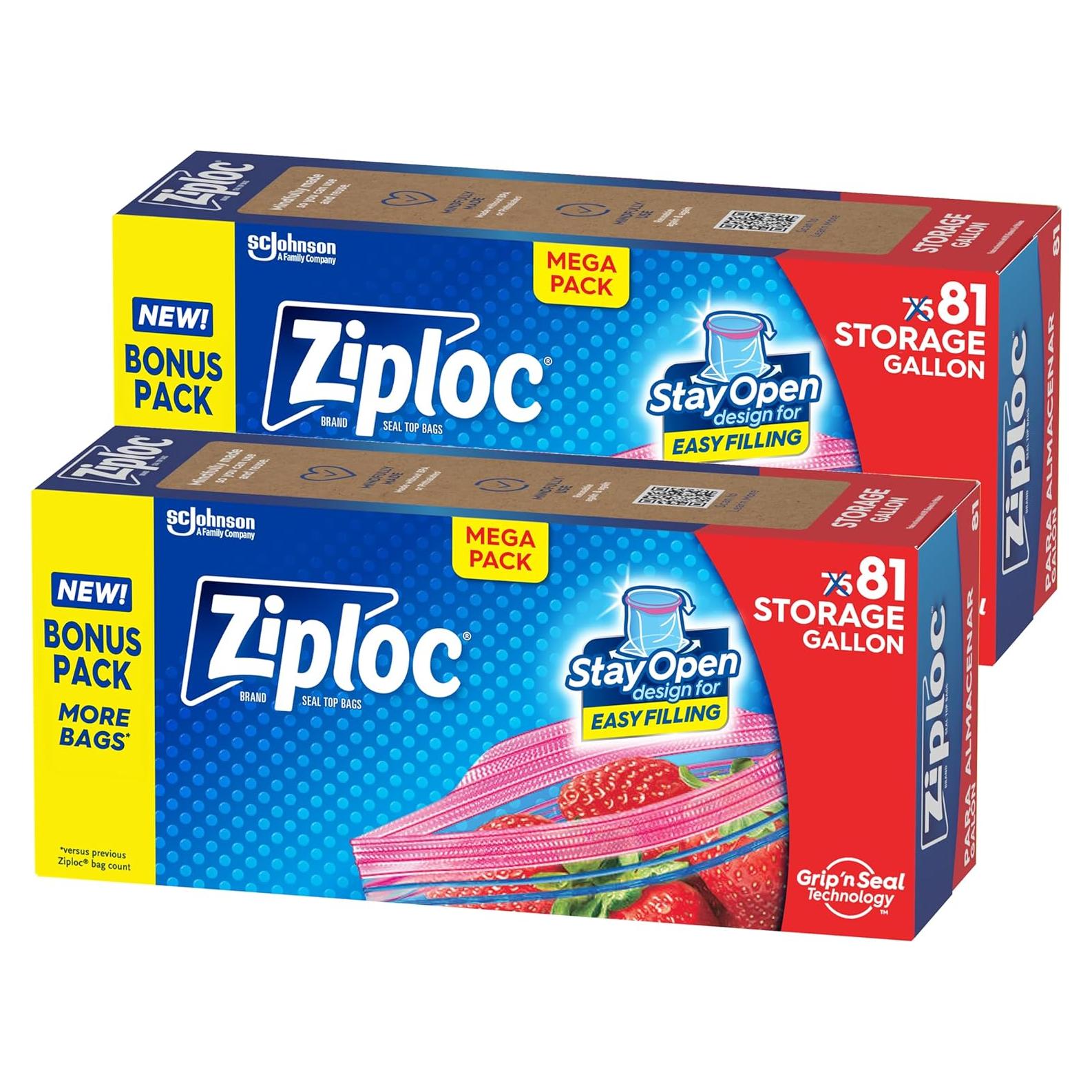 Bolsas de Almacenamiento Ziploc de 162 Unidades 3.79L Reutilizables