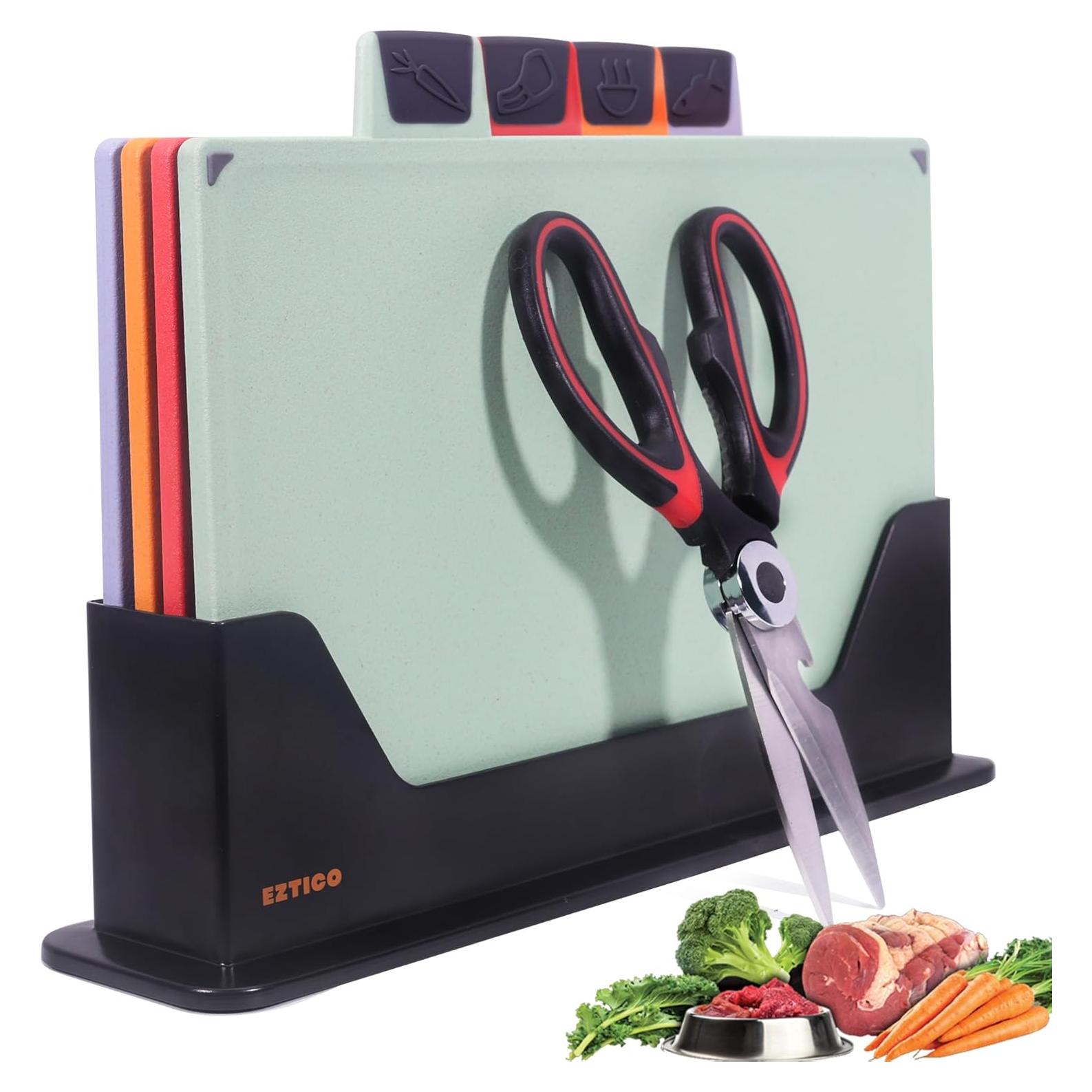 Juego de Tablas de Cortar EZTICO 4 Piezas Libre de BPA con Soporte