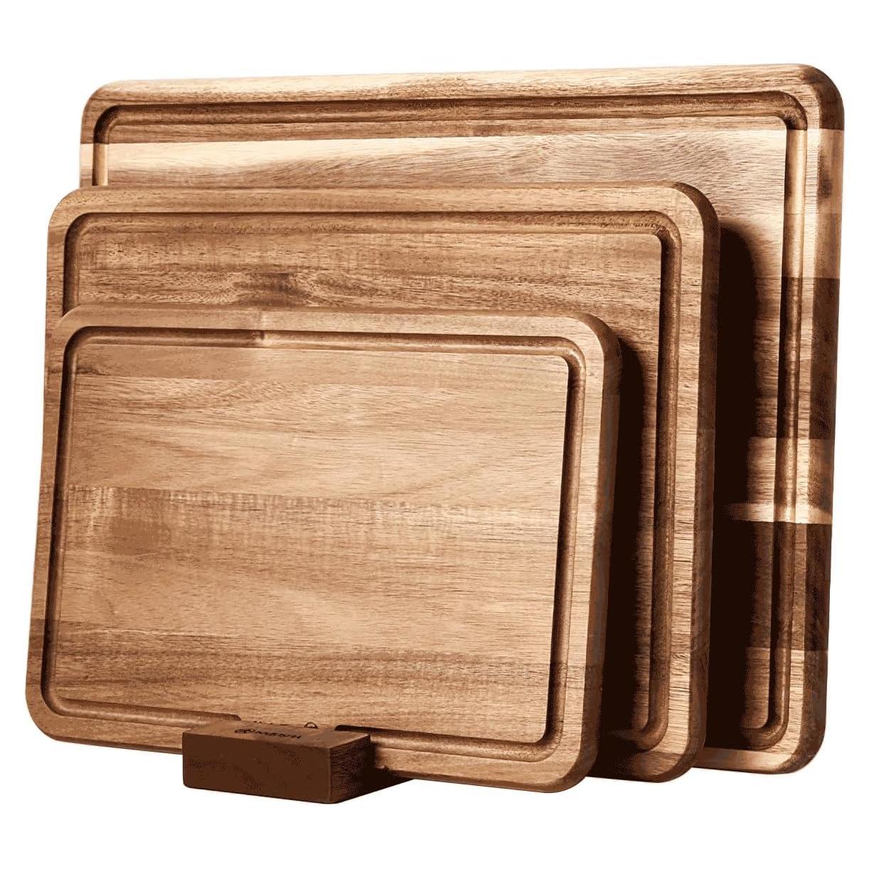 Juego de 3 tablas de cortar de madera YUSOTAN con canal para jugos