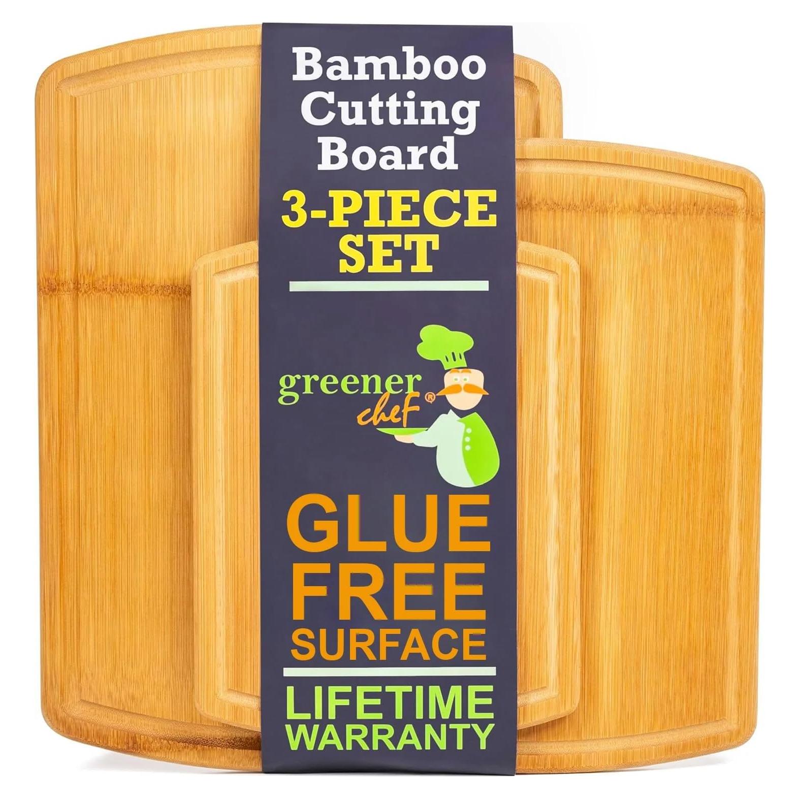 Juego de 3 Tablas de Cortar de Bambú Greener Chef XL, Ecológicas