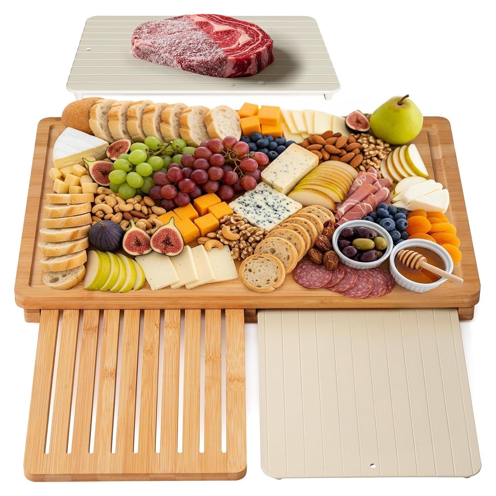 Juego de tablas de cortar de bambú Kikcoin con bandeja de descongelación