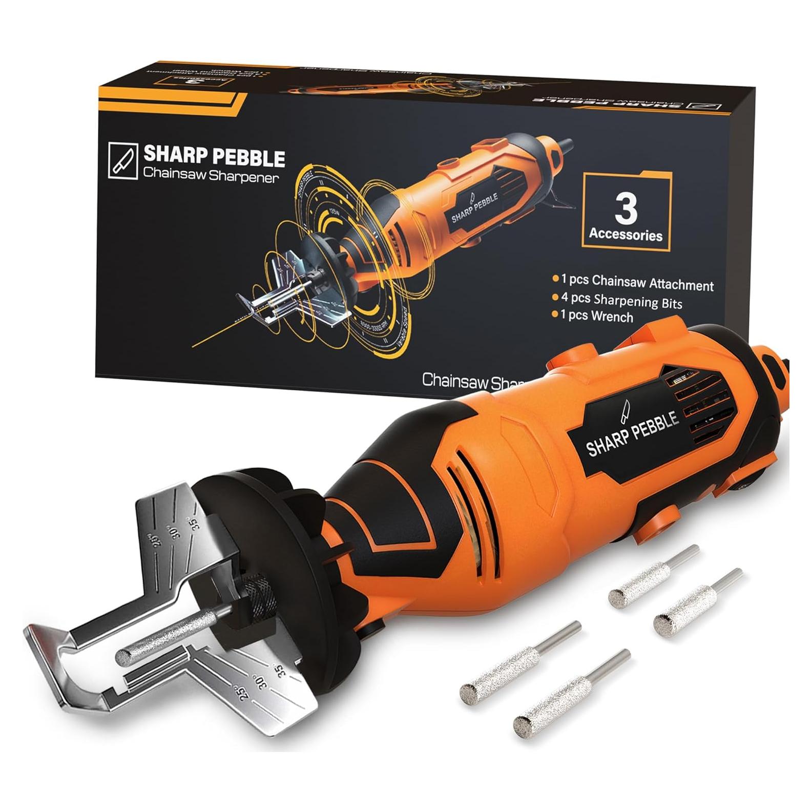 Afilador Eléctrico de Motosierra Sharp Pebble - 4 Ruedas y Guía