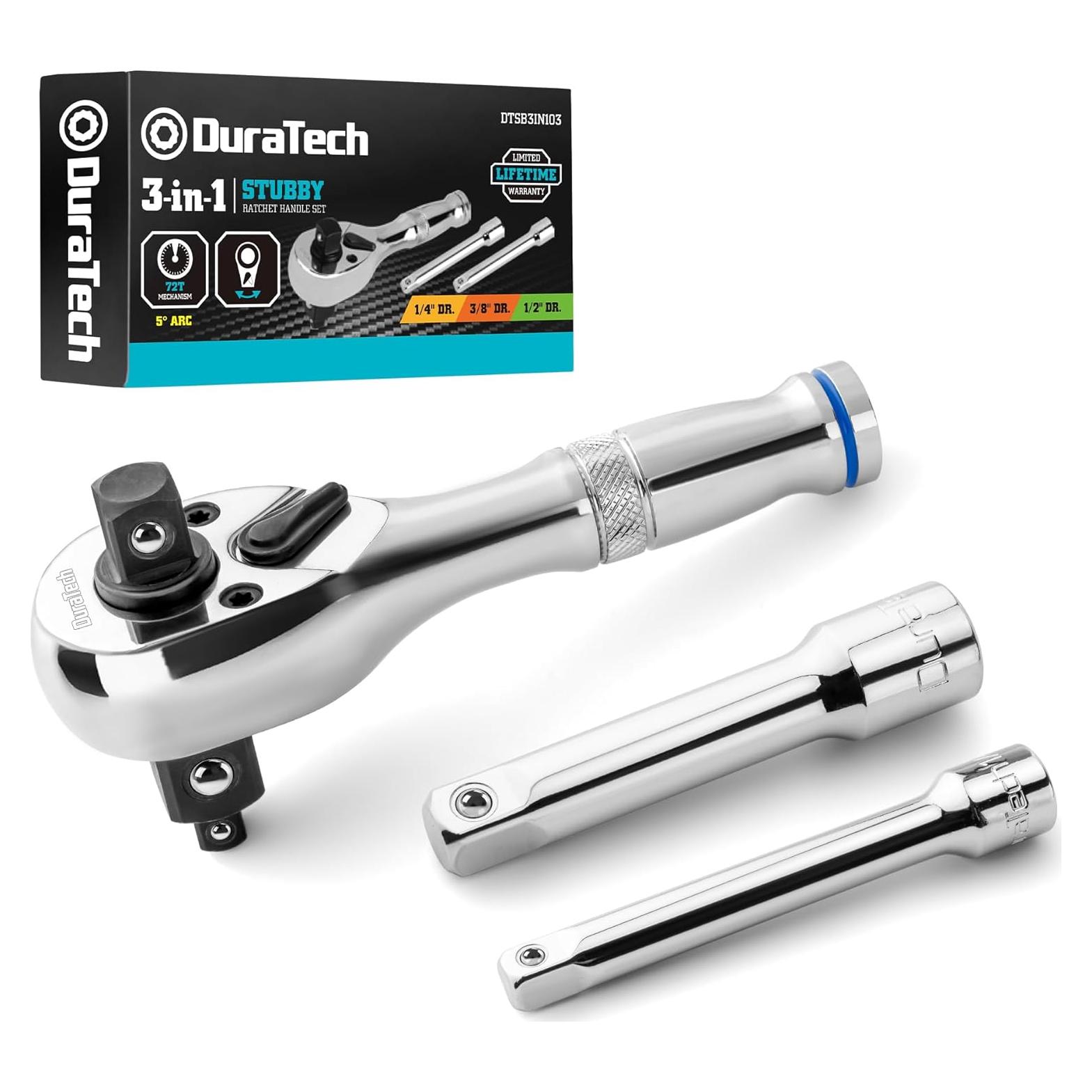 Juego de Llaves de Carraca Stubby DURATECH 3 en 1 72 Dientes