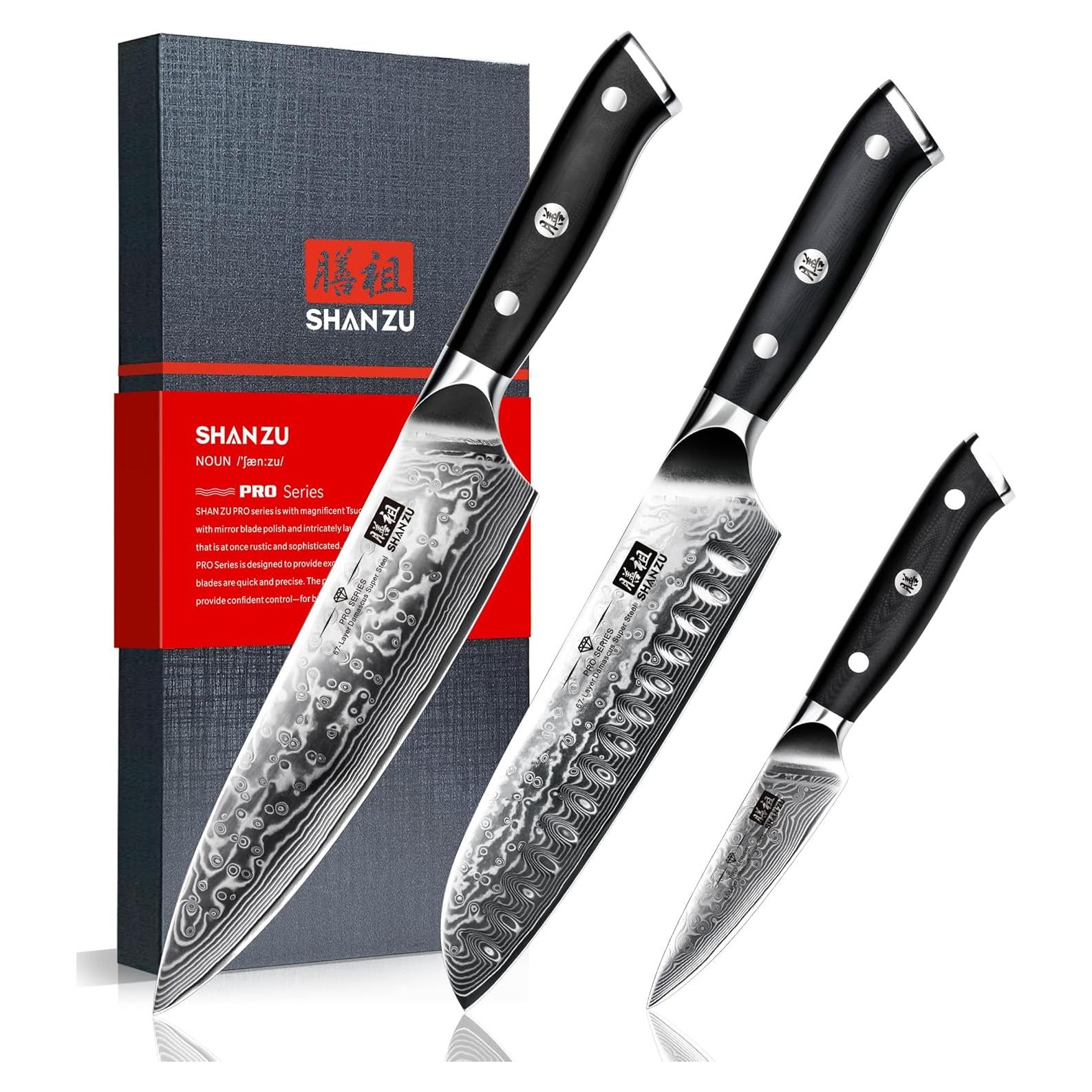 Juego de cuchillos de Damasco SHAN ZU 3 piezas alta calidad