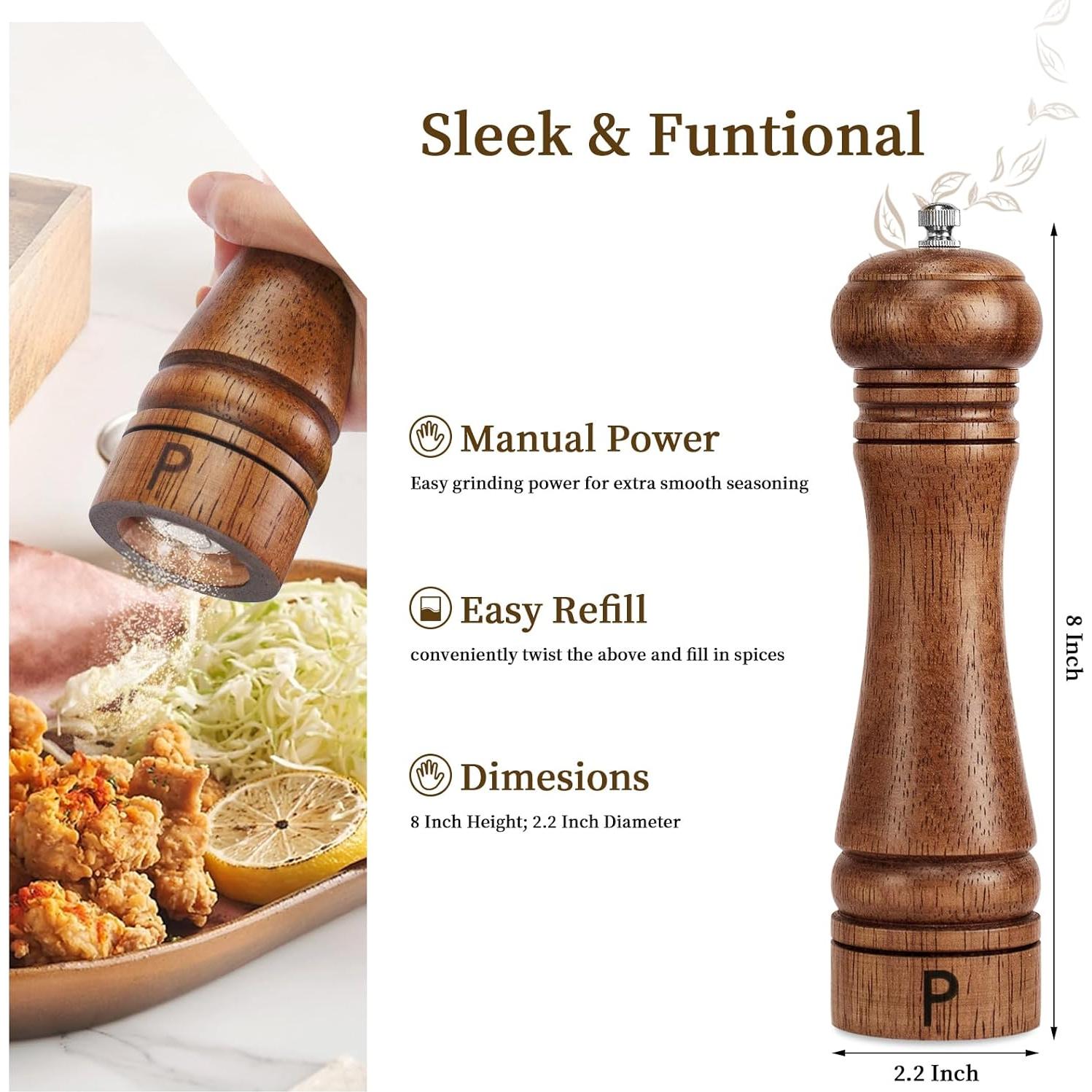 Juego de Molinillos de Sal y Pimienta Haomacro 20.32 cm Madera