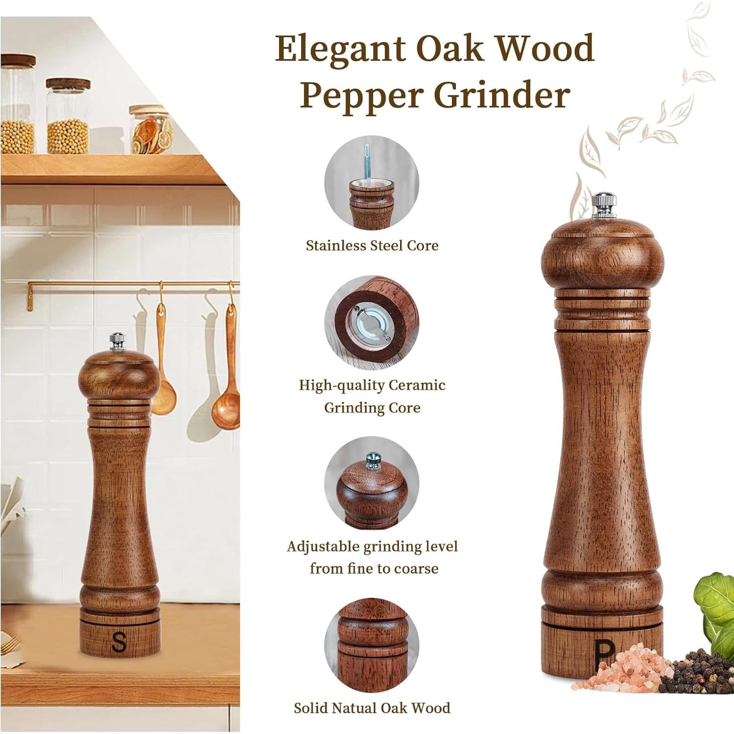 Juego de Molinillos de Sal y Pimienta Haomacro 20.32 cm Madera