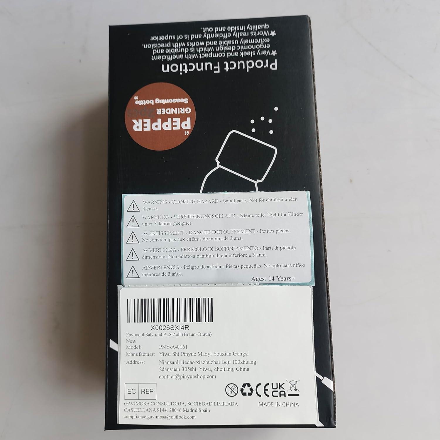 Juego de Molinillos de Sal y Pimienta Foyucool 20.32 cm Ajustable