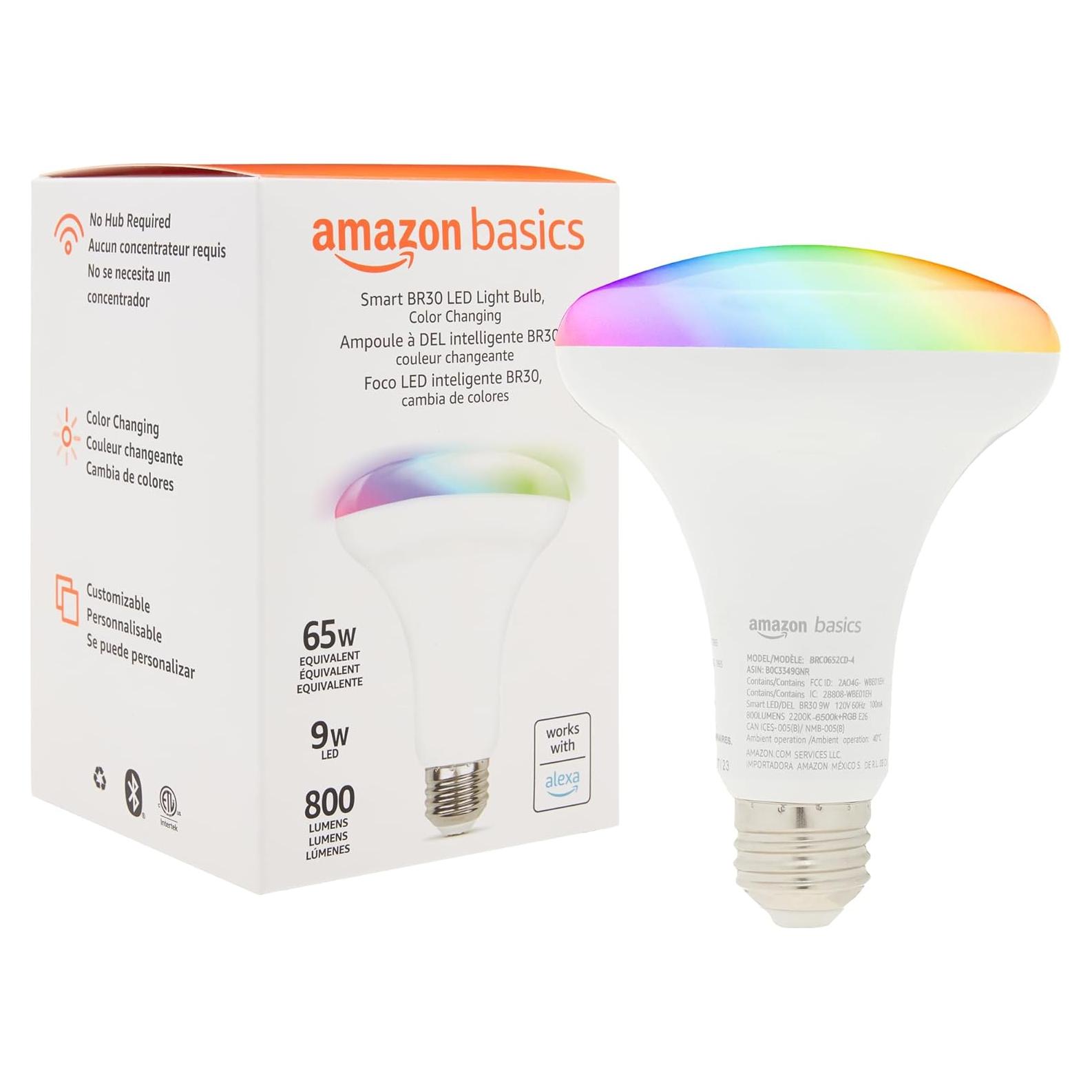 Bombilla LED inteligente BR30 Amazon Basics 9W RGBW E26
