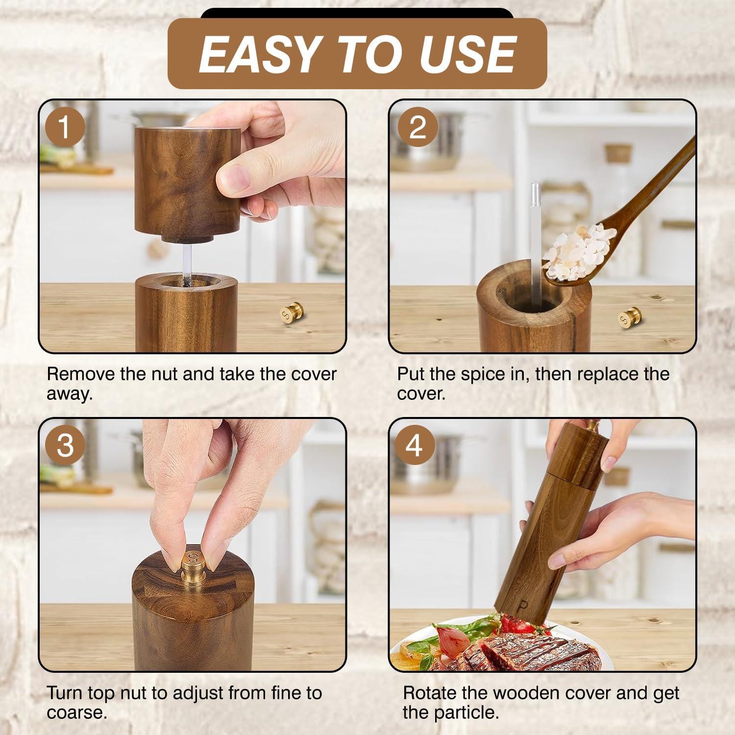 Juego de Molinillos de Sal y Pimienta de Madera Acacia 20 cm