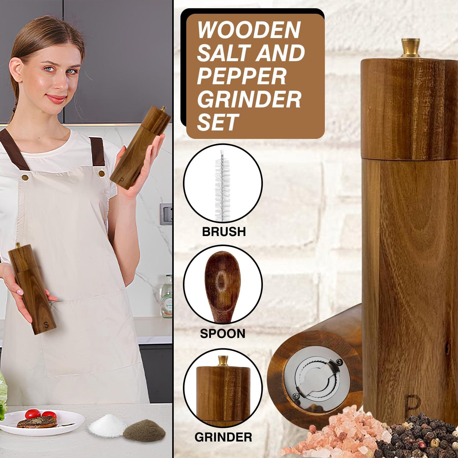 Juego de Molinillos de Sal y Pimienta de Madera Acacia 20 cm
