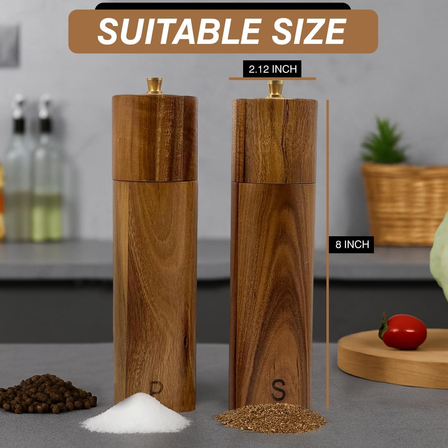 Juego de Molinillos de Sal y Pimienta de Madera Acacia 20 cm