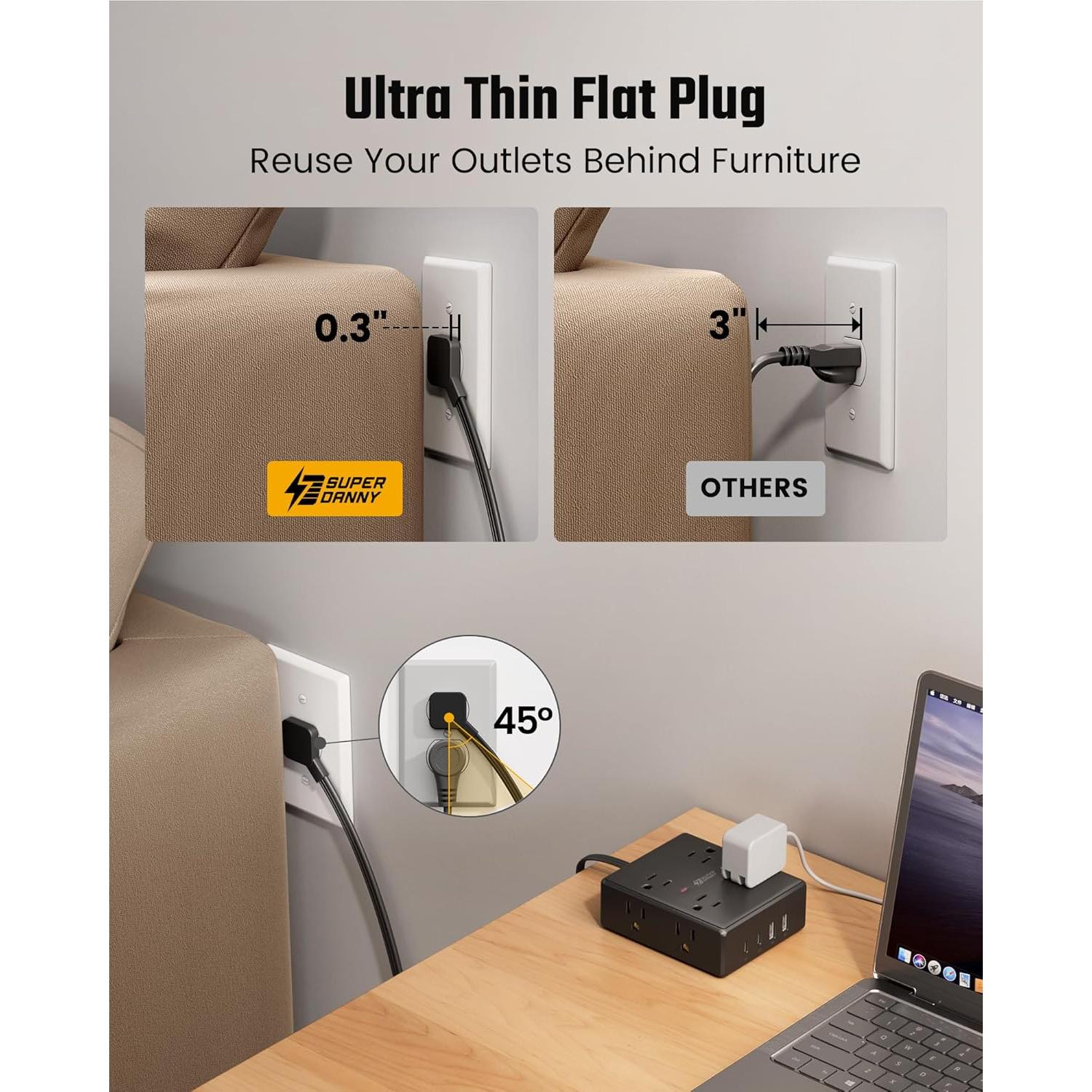 Regleta de Protección 8 Salidas y 4 USB C Superdany 1.83m