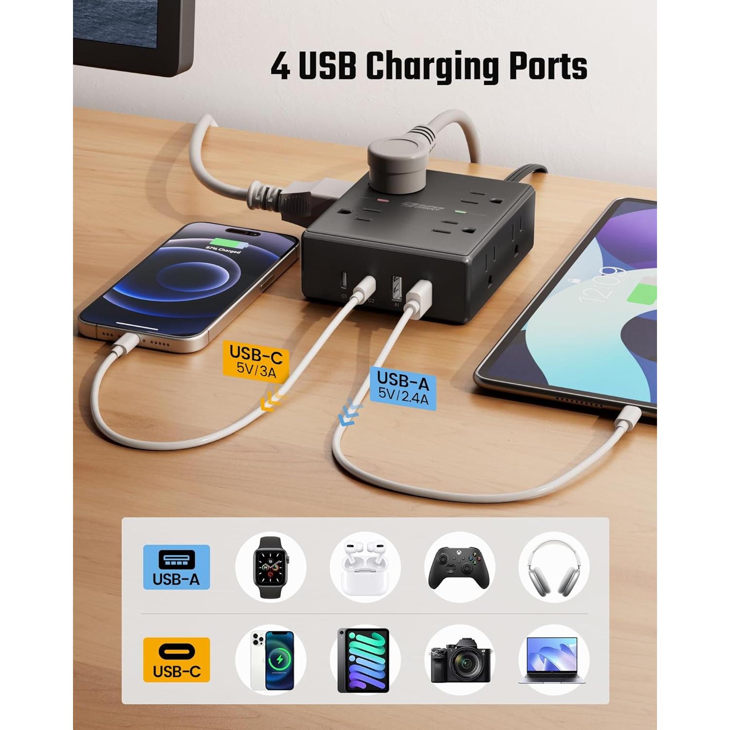 Regleta de Protección 8 Salidas y 4 USB C Superdany 1.83m