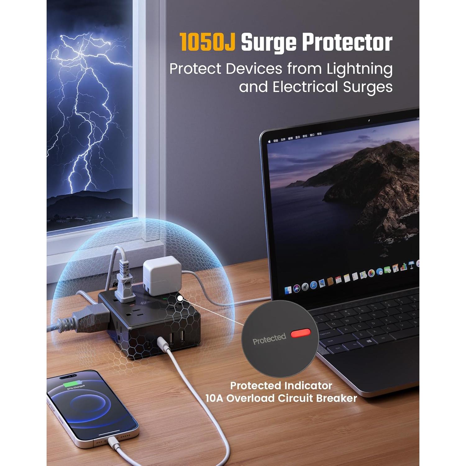 Regleta de Protección 8 Salidas y 4 USB C Superdany 1.83m