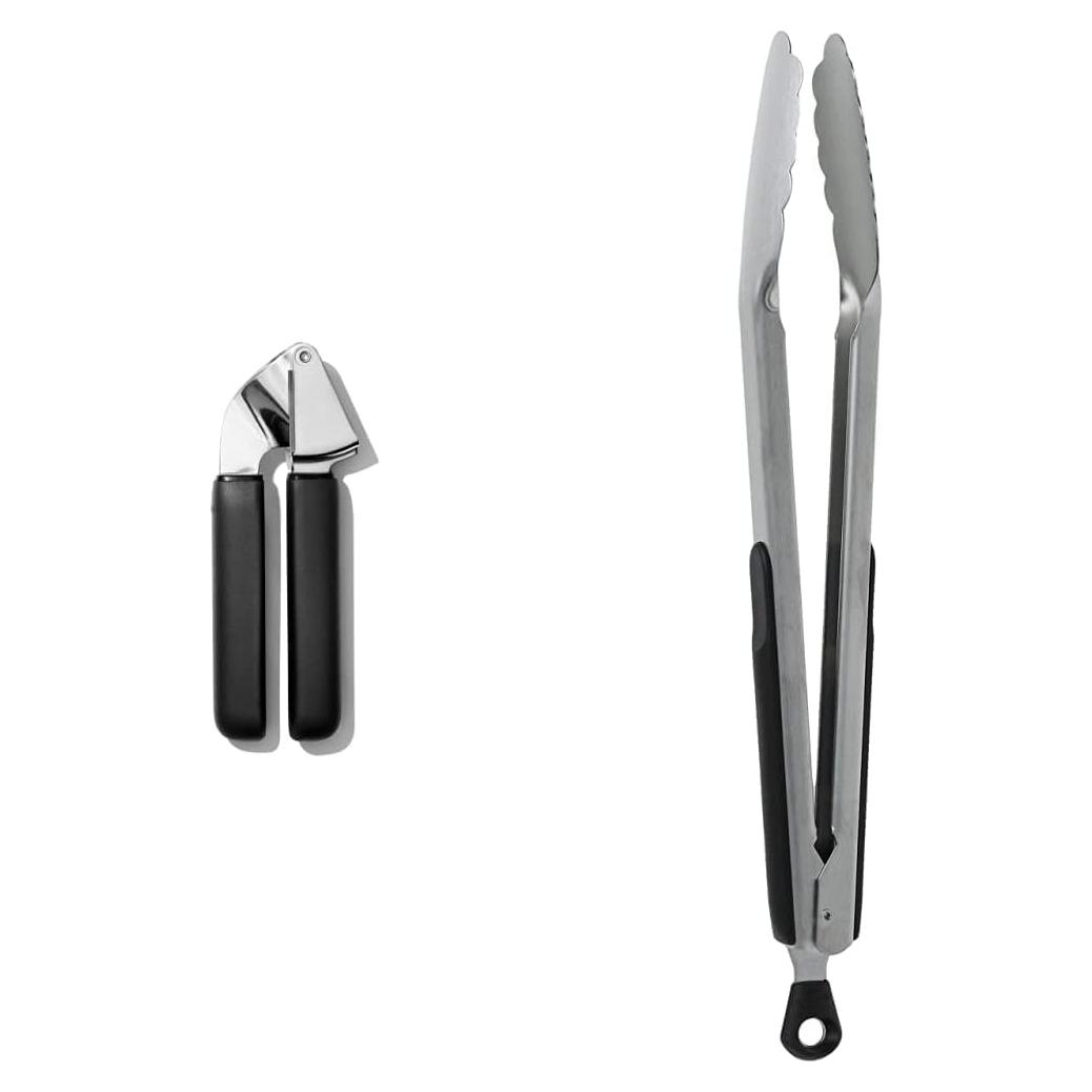 Prensa de Ajo OXO Good Grips + Pinzas Acero Inoxidable 30 cm