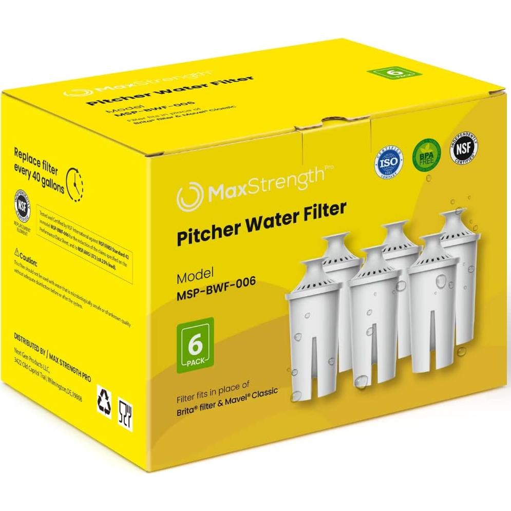 Filtro de Agua Max Strength Pro para Jarras Brita y Mavea, 6 Unidades