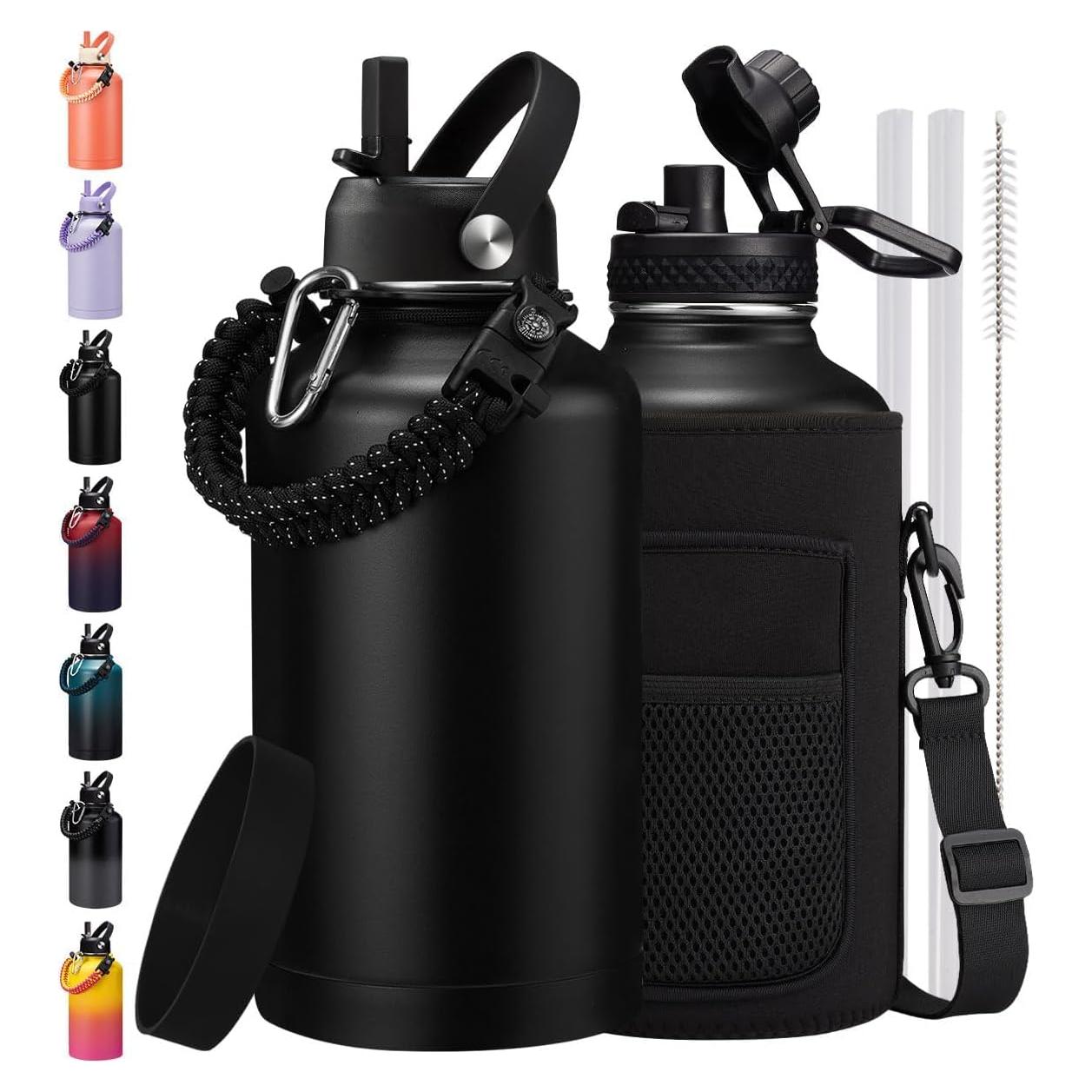 Botella de Agua Aislada ICIOI 1.81L con Tapa de Popote y Asa