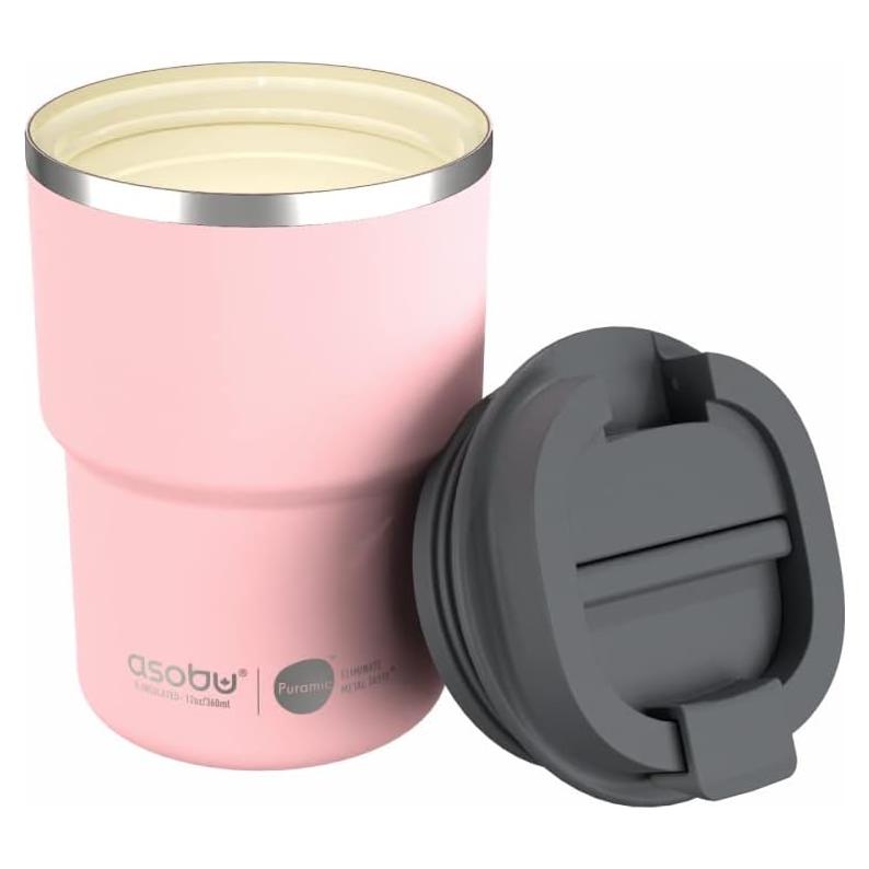 Taza de Viaje Aislada Asobu 12 oz Cerámica Rosa a Prueba de Fugas