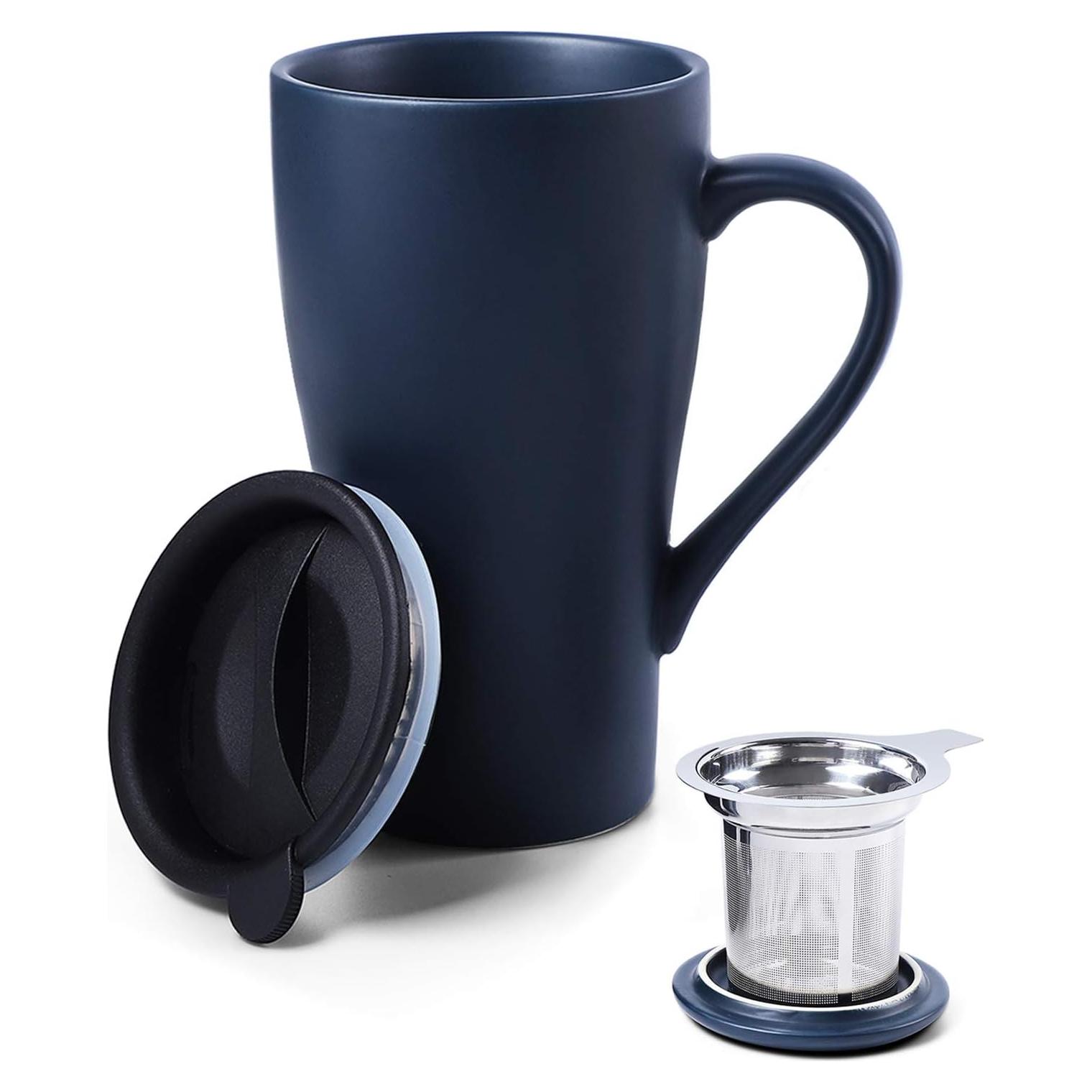 Taza de Té Grande ARRADEN con Infusor y 2 Tapas Azul 540ml