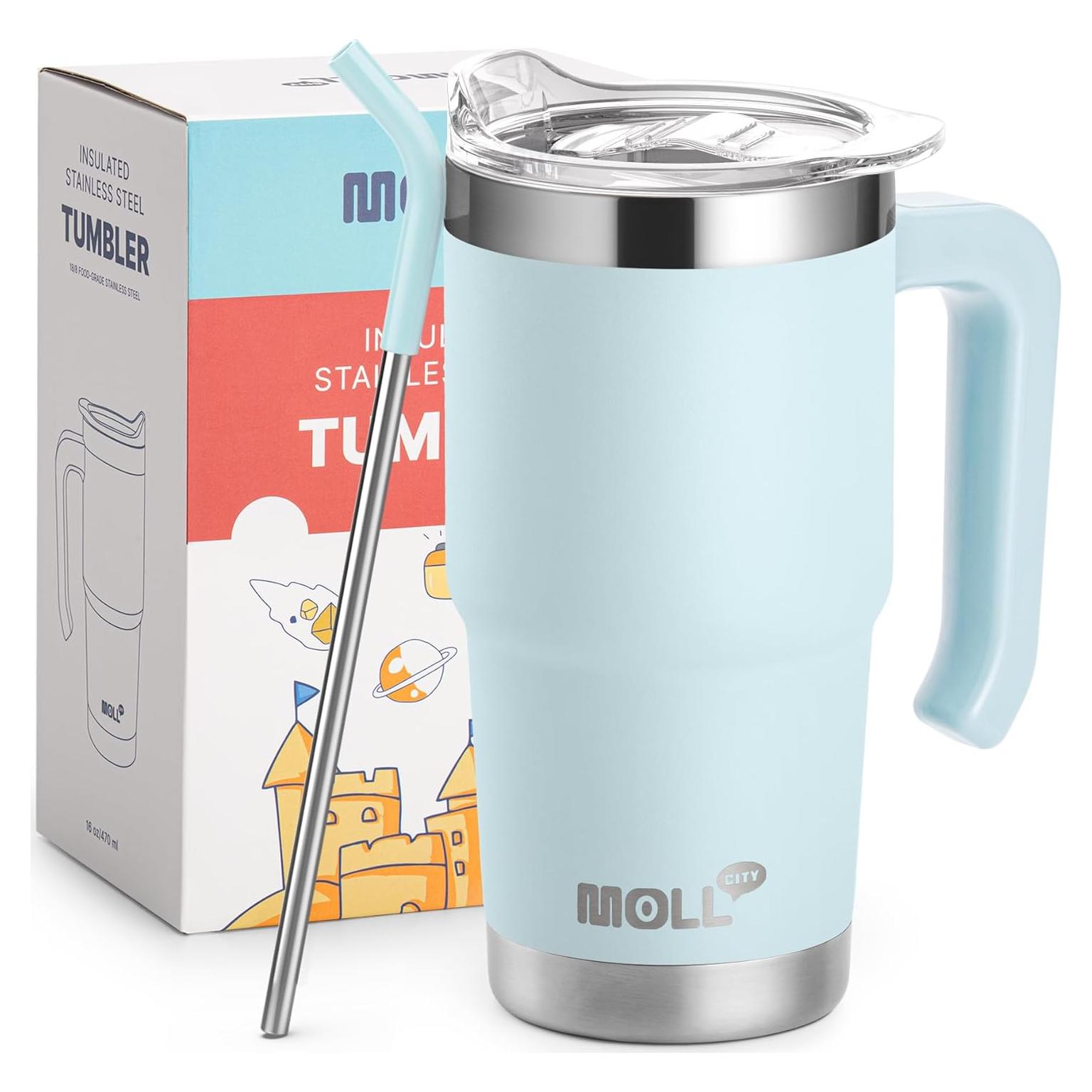 Taza de viaje Mollcity 470ml acero inoxidable azul bebé