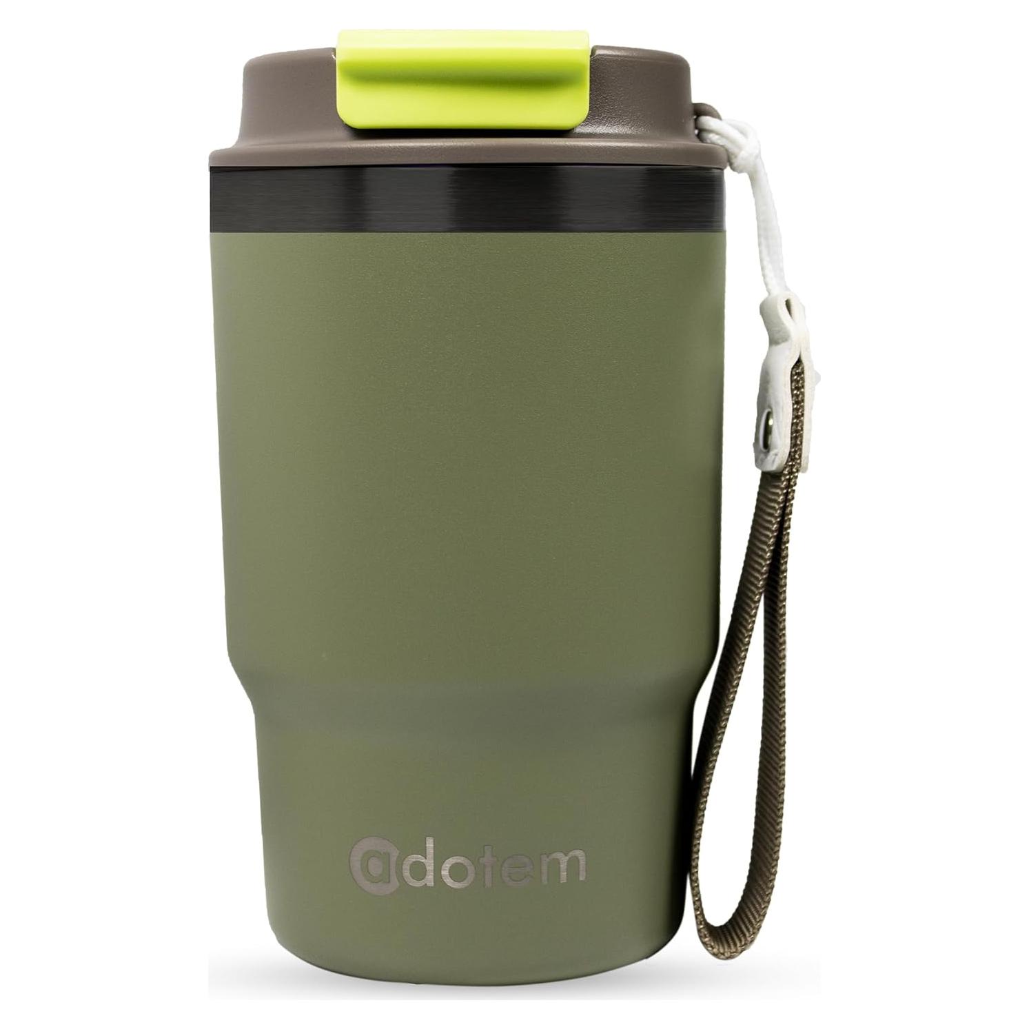 Taza Térmica ADOTEM 16oz Acero Inoxidable Doble Pared Verde Oliva
