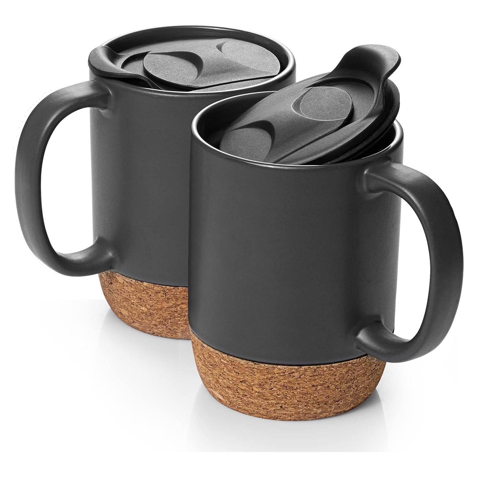Juego de 2 Tazas de Café DOWAN 425g con Tapa y Corcho