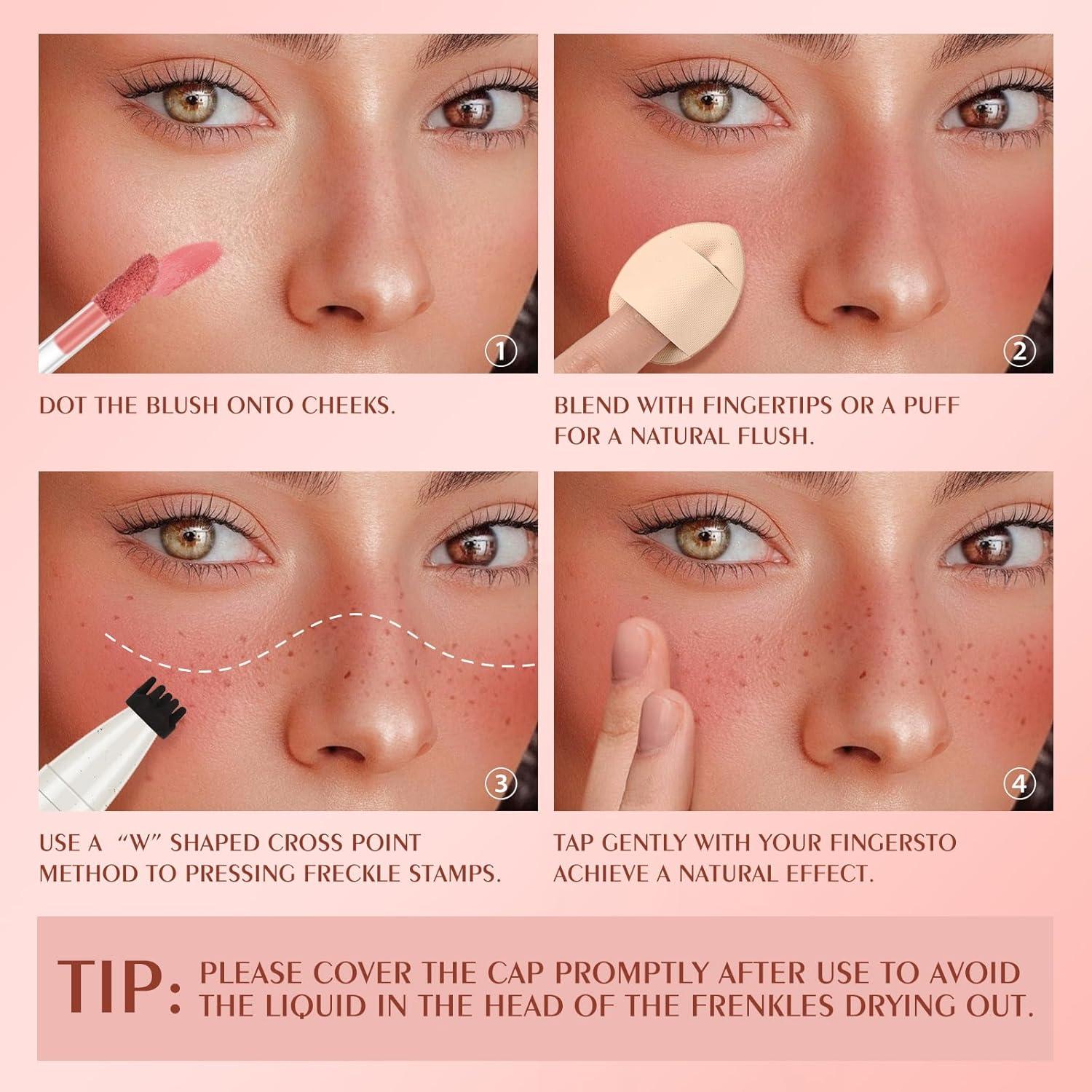 Lápiz de Rubor 2 en 1 FREEORR con Sello de Pecas, 4 Colores