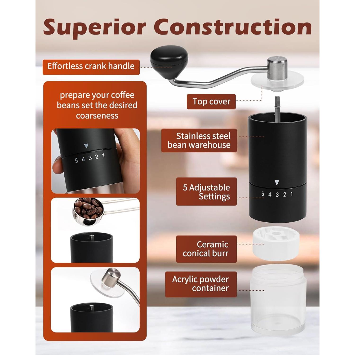 Molino de Café Manual Rsoilch con Muela Cerámica 5 Ajustes