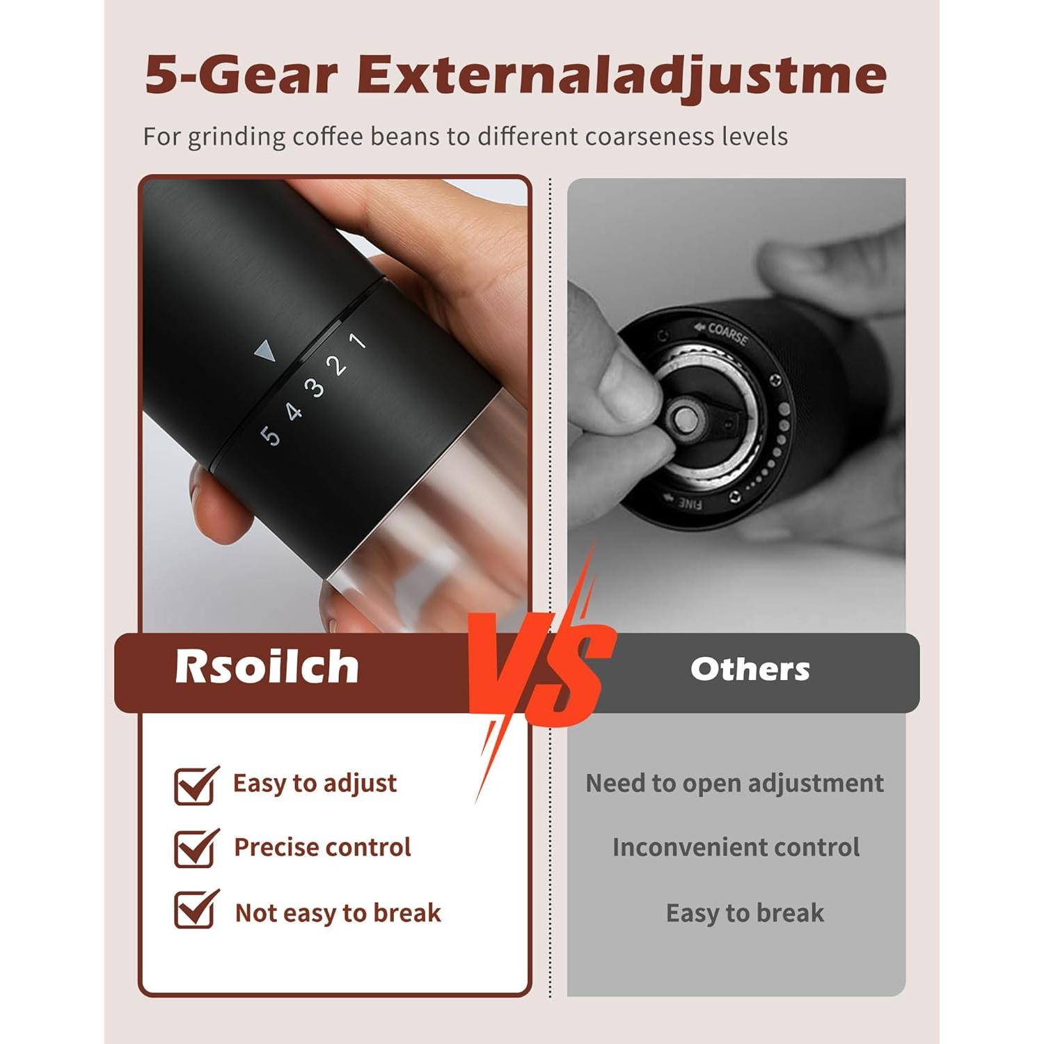 Molino de Café Manual Rsoilch con Muela Cerámica 5 Ajustes