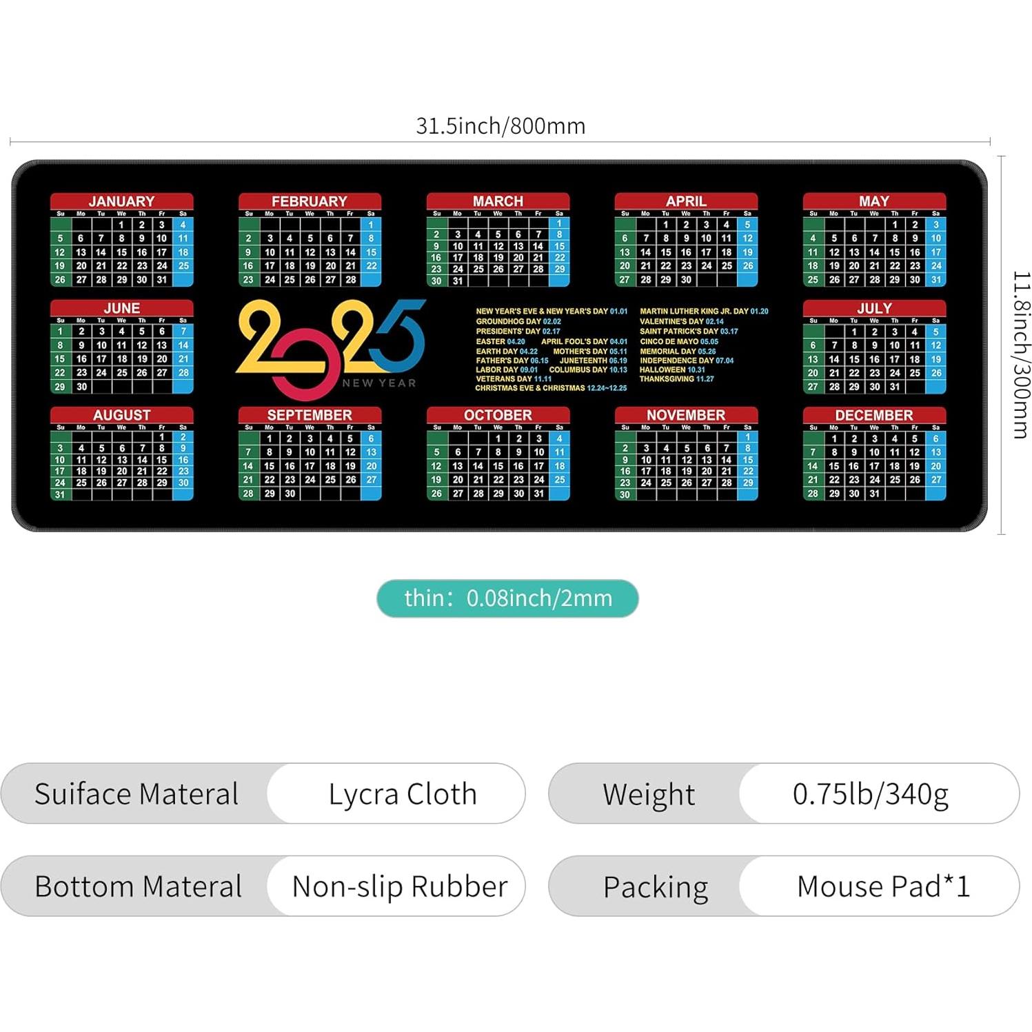 Alfombrilla de Ratón Gaming Dynippy Grande 800x300mm Calendario 2025