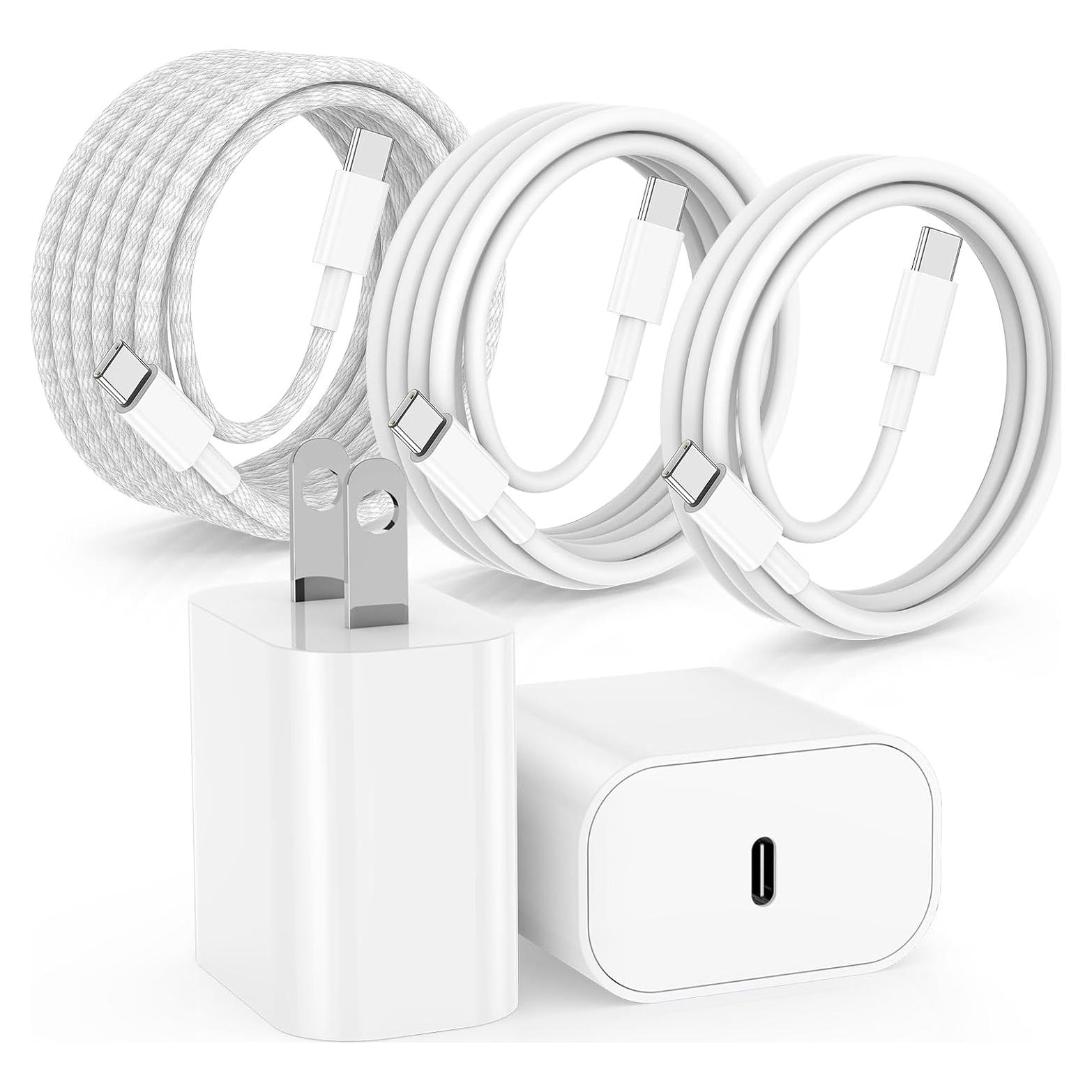 Cargador Rápido USB C 20W Hzevn 3Pack con Cables 1.83/3.05m Azul