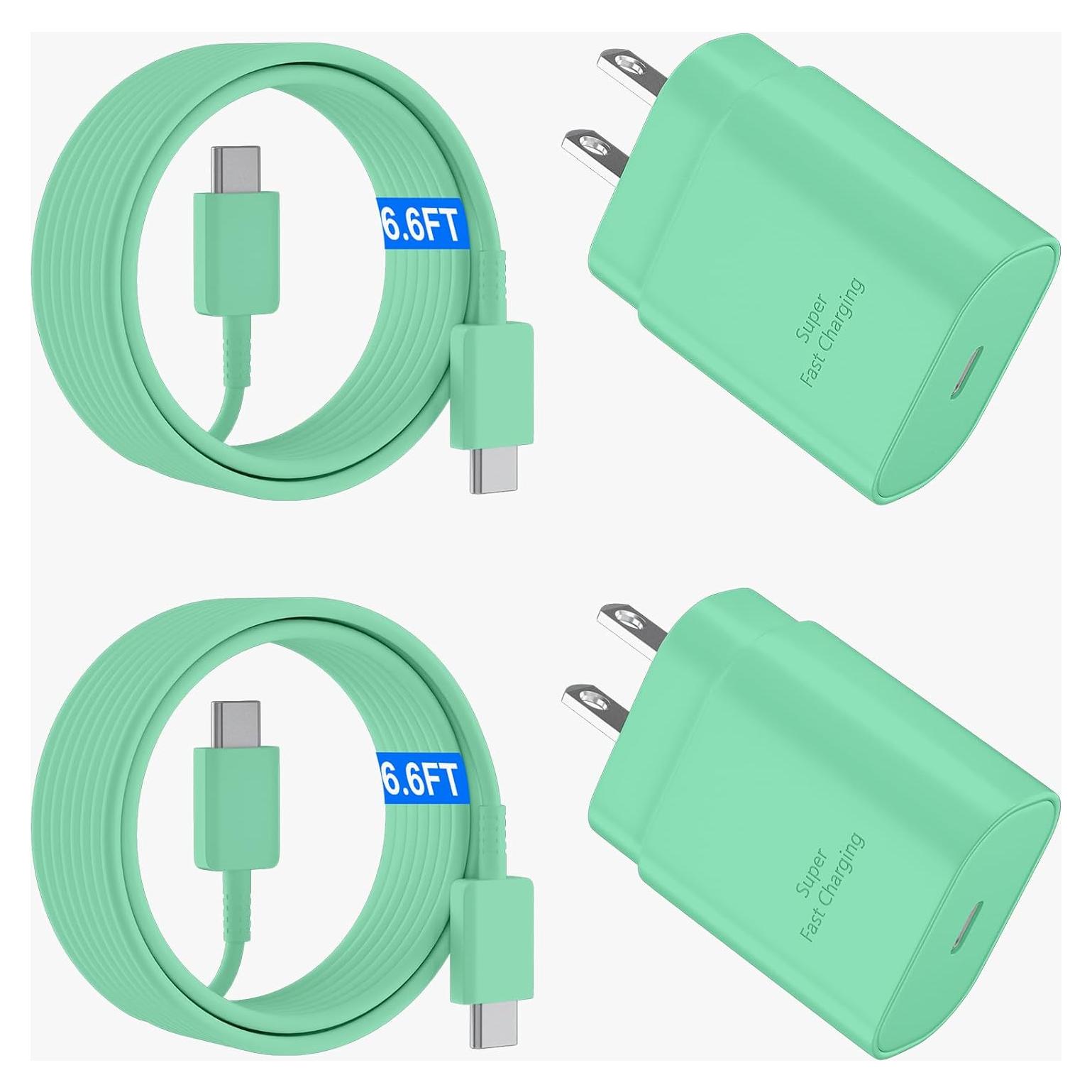 Cargador Rápido USB C Samsung 25W + Cable 2m Verde